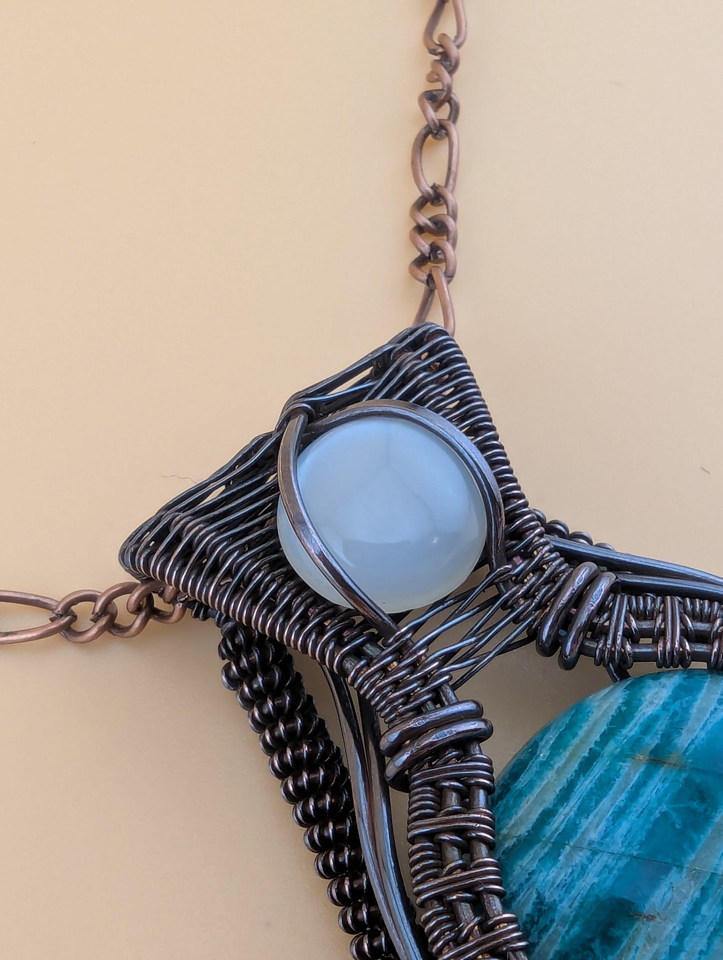 Amazonite and Cate Eye - Copper Pendant - "Tranquil Voice"