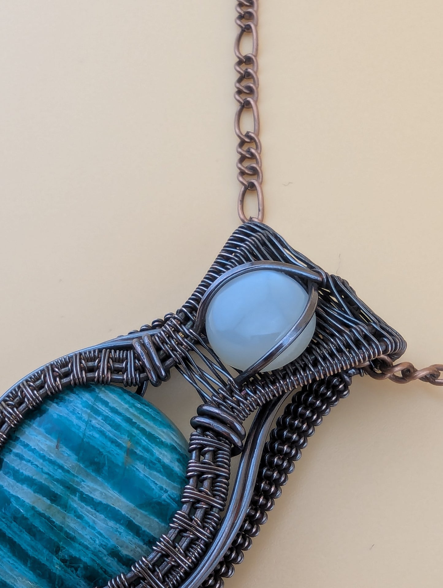 Amazonite and Cate Eye - Copper Pendant - "Tranquil Voice"