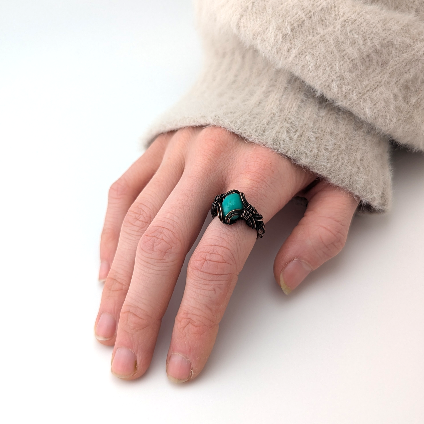 Chrysoprase - Copper Wire Wrapped Ring - Size 5.5
