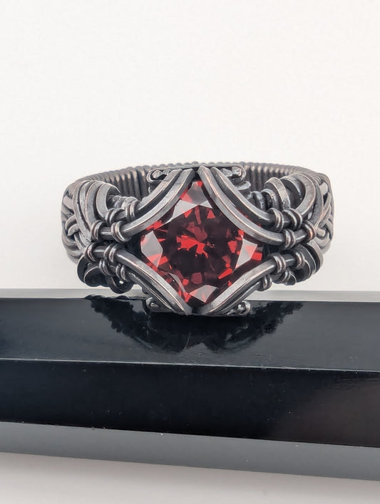Blood Orange Garnet CZ - Copper Brilliant Ring - Size 10.75