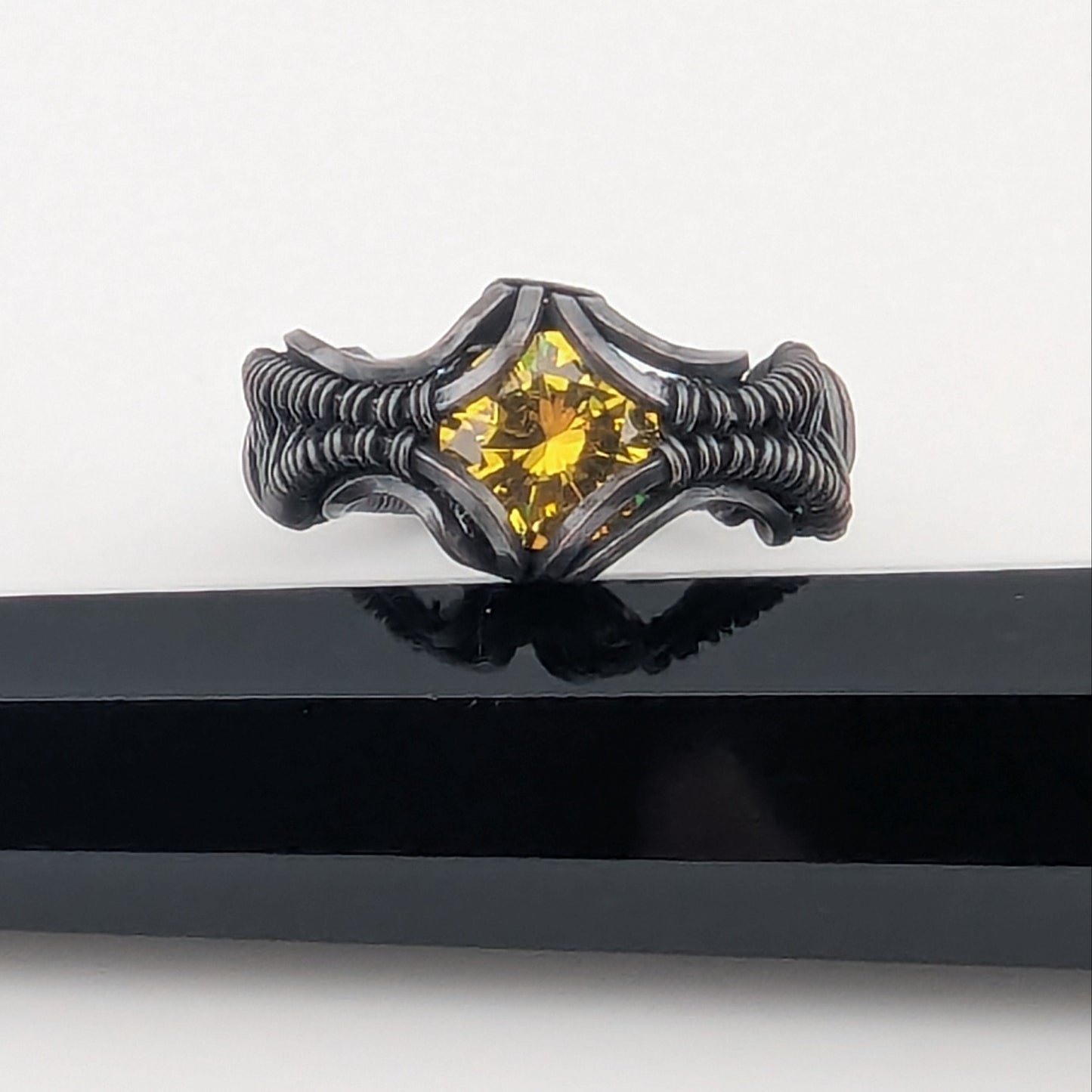 Sunshine Yellow CZ - Copper Wire Wrapped Ring Size 10
