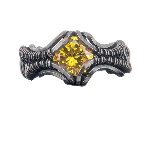 Sunshine Yellow CZ - Copper Wire Wrapped Ring Size 10