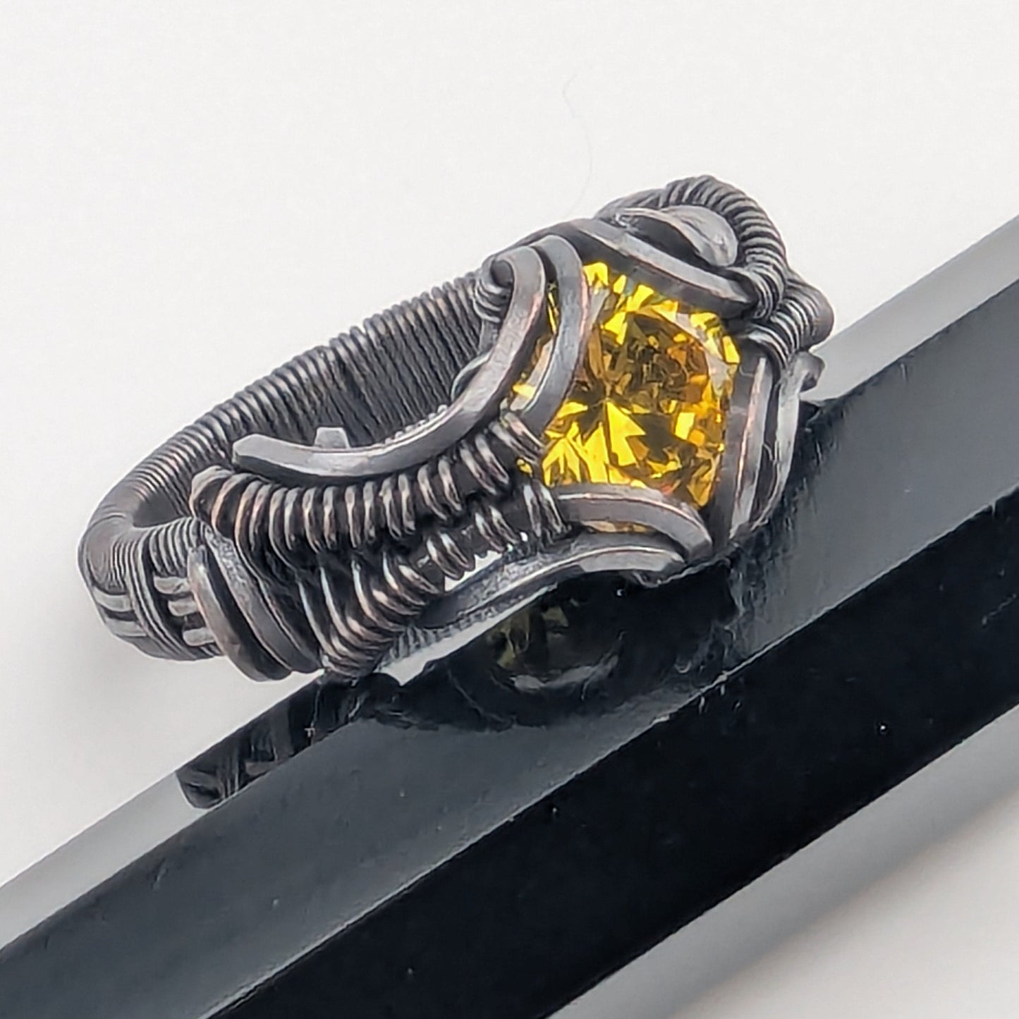 Sunshine Yellow CZ - Copper Wire Wrapped Ring Size 10