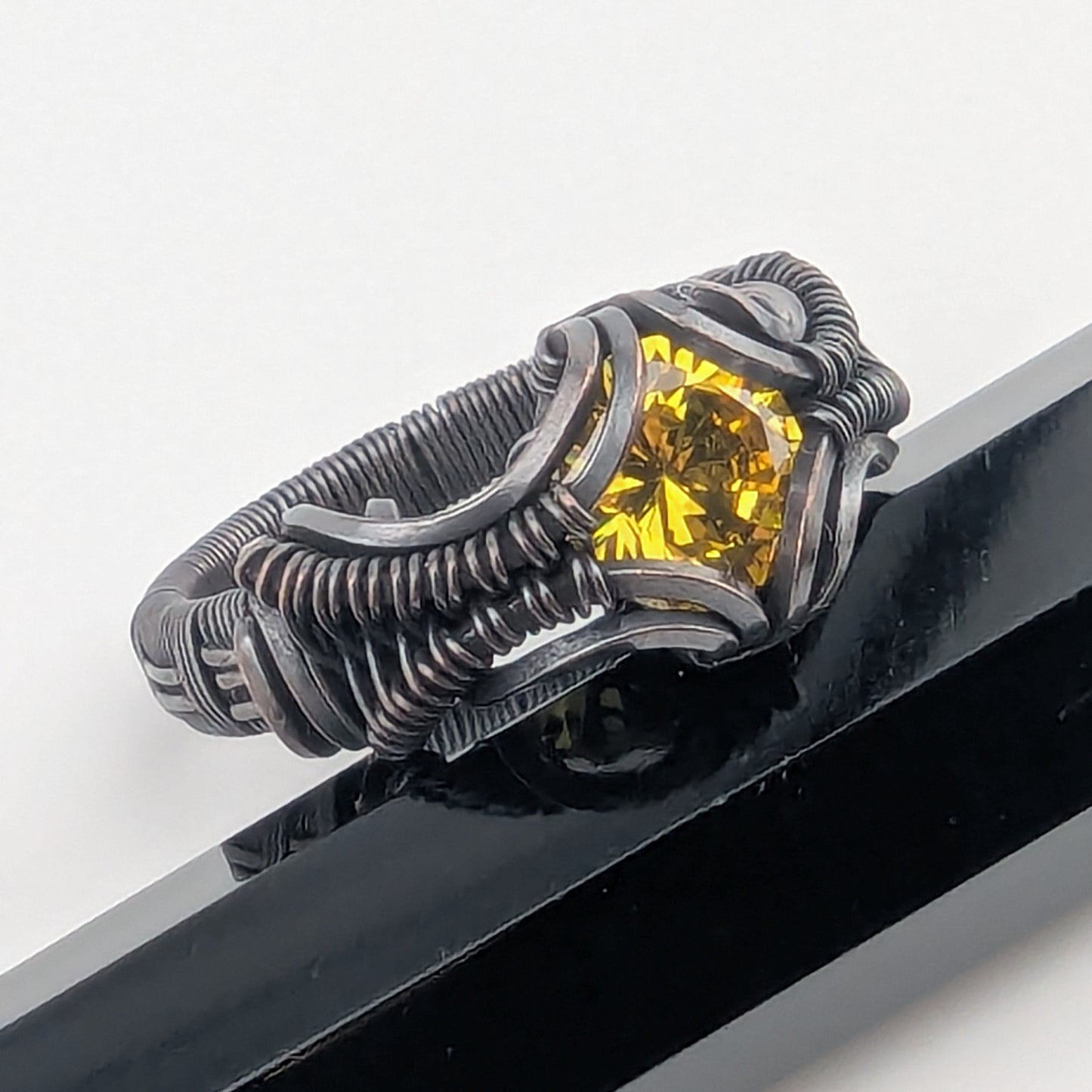 Sunshine Yellow CZ - Copper Wire Wrapped Ring Size 10