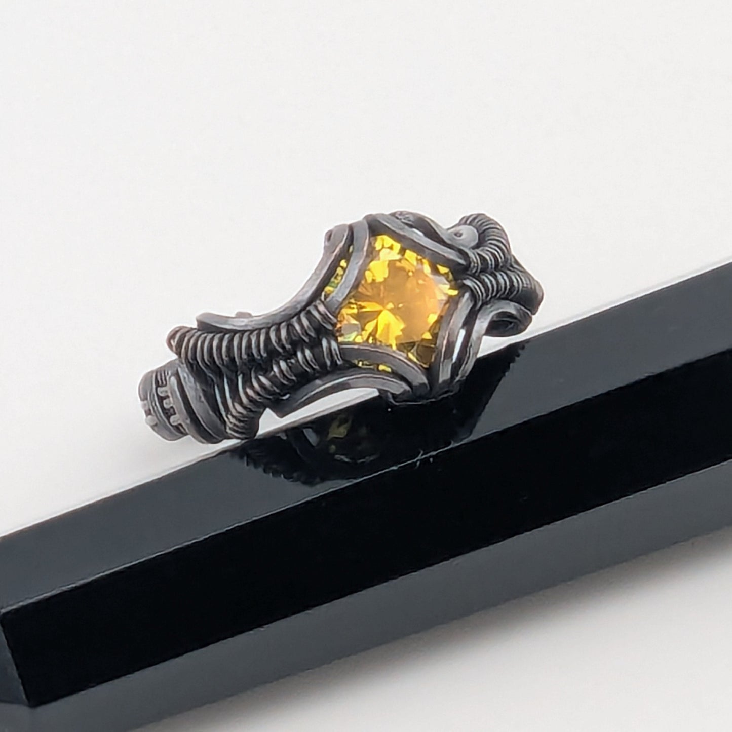 Sunshine Yellow CZ - Copper Wire Wrapped Ring Size 10