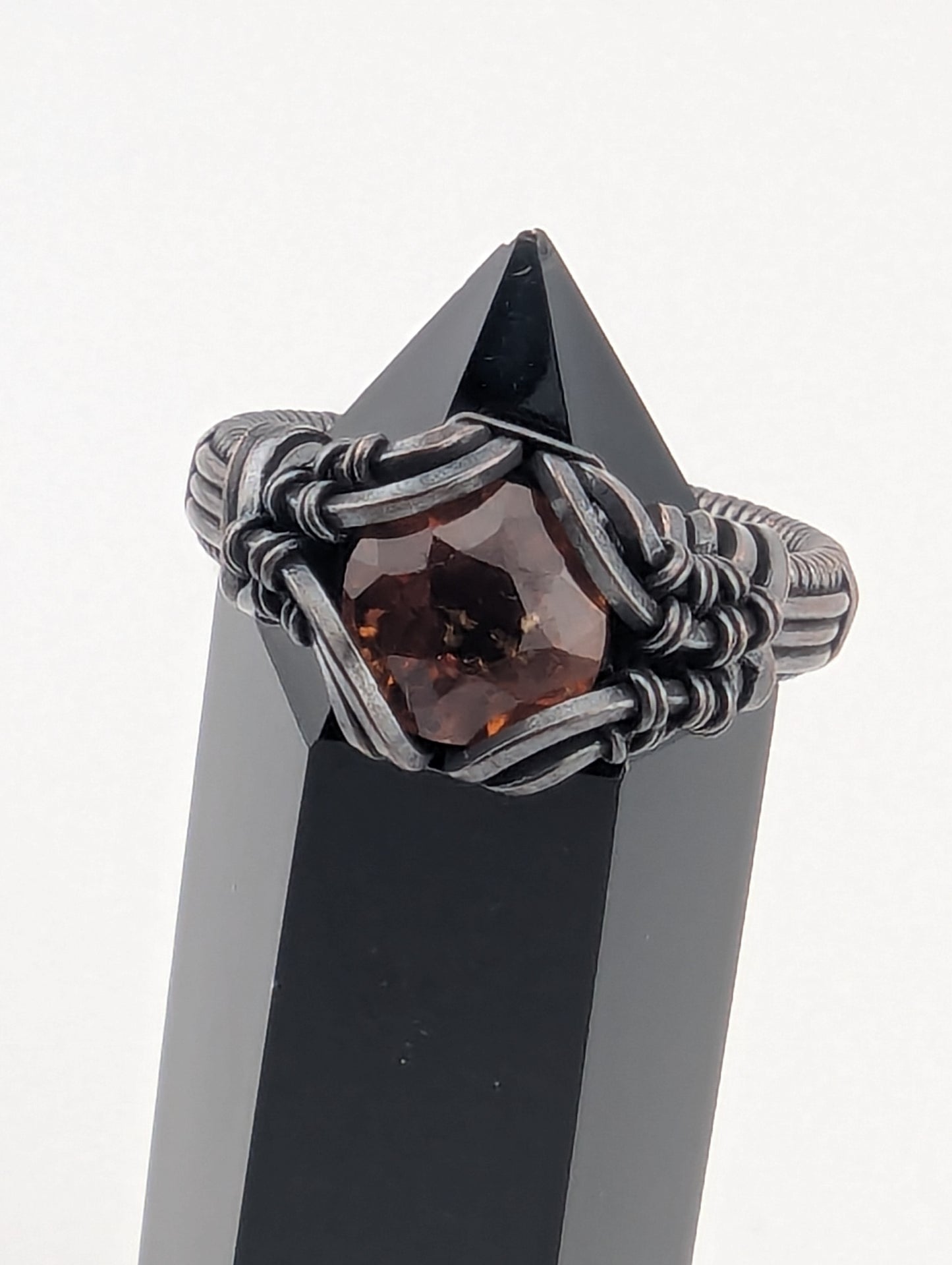 Hessionite Garnet - Copper Wire Wrapped Ring - Size 10