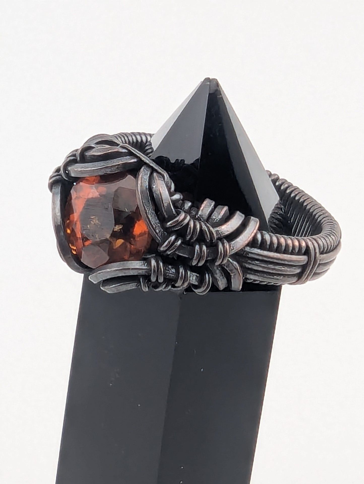 Hessionite Garnet - Copper Wire Wrapped Ring - Size 10