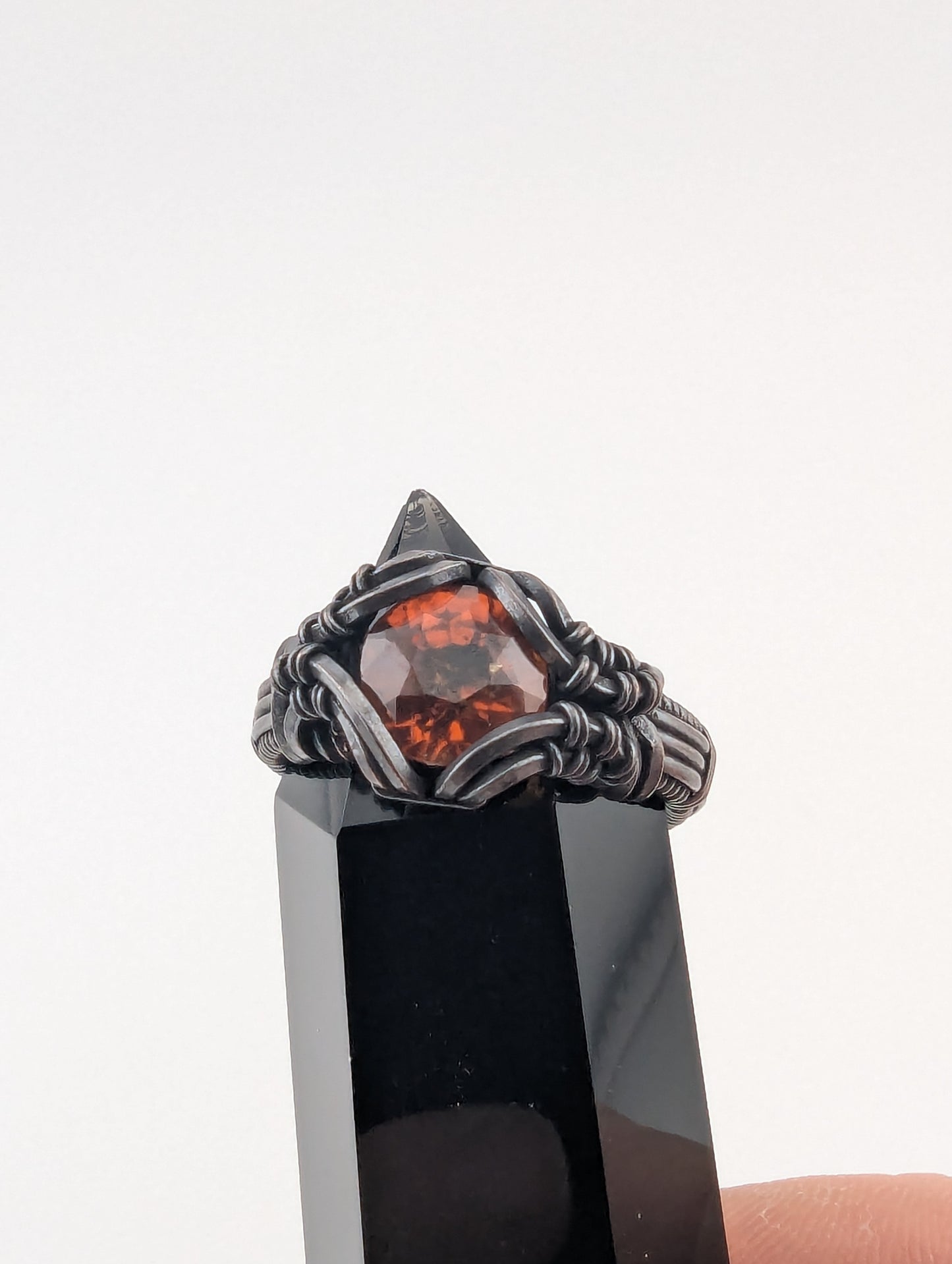Hessionite Garnet - Copper Wire Wrapped Ring - Size 10