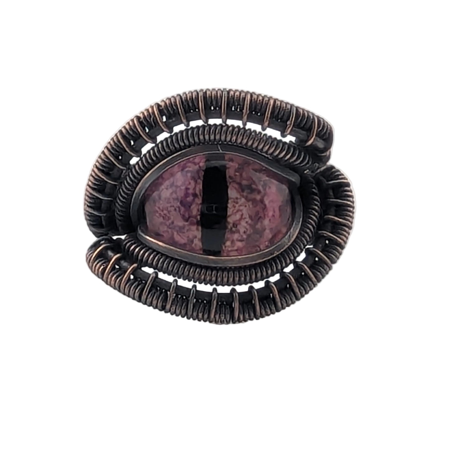 Pink Dragon Eye - Magnificent Copper  Ring - Size 9.75