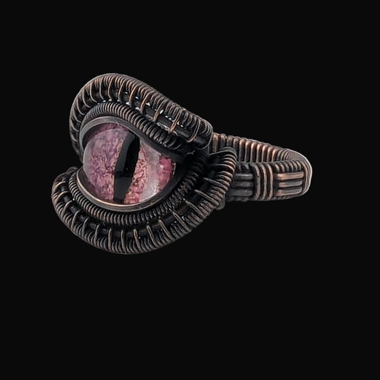 Pink Dragon Eye - Magnificent Copper  Ring - Size 9.75