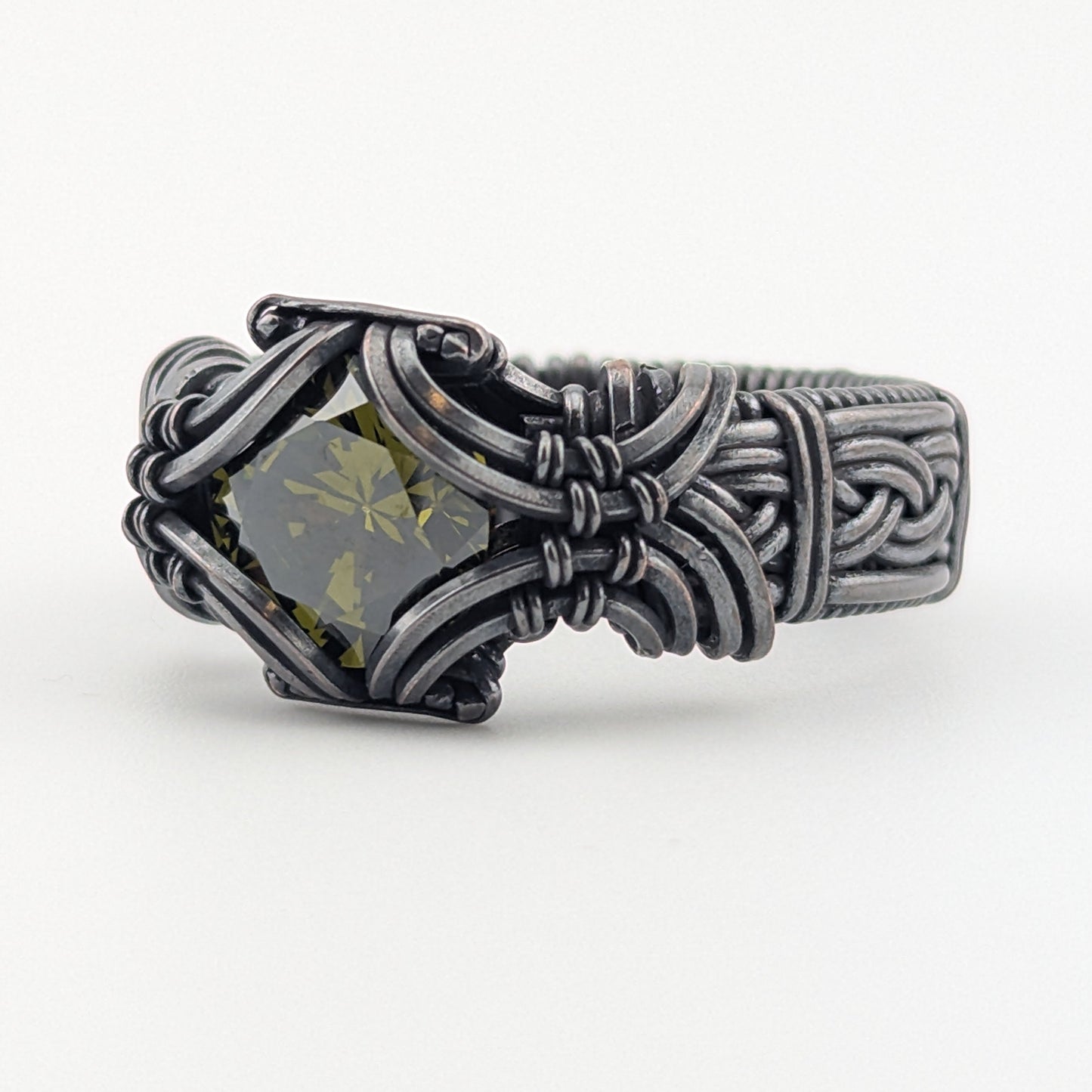 Olive Green CZ-  Brilliant Copper Ring - Size 14