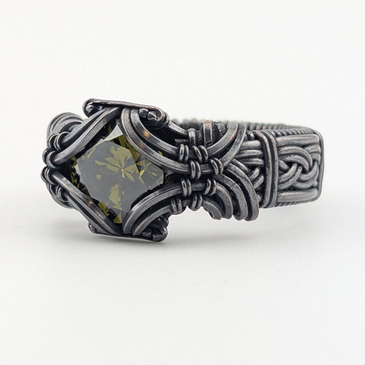 Olive Green CZ-  Brilliant Copper Ring - Size 14