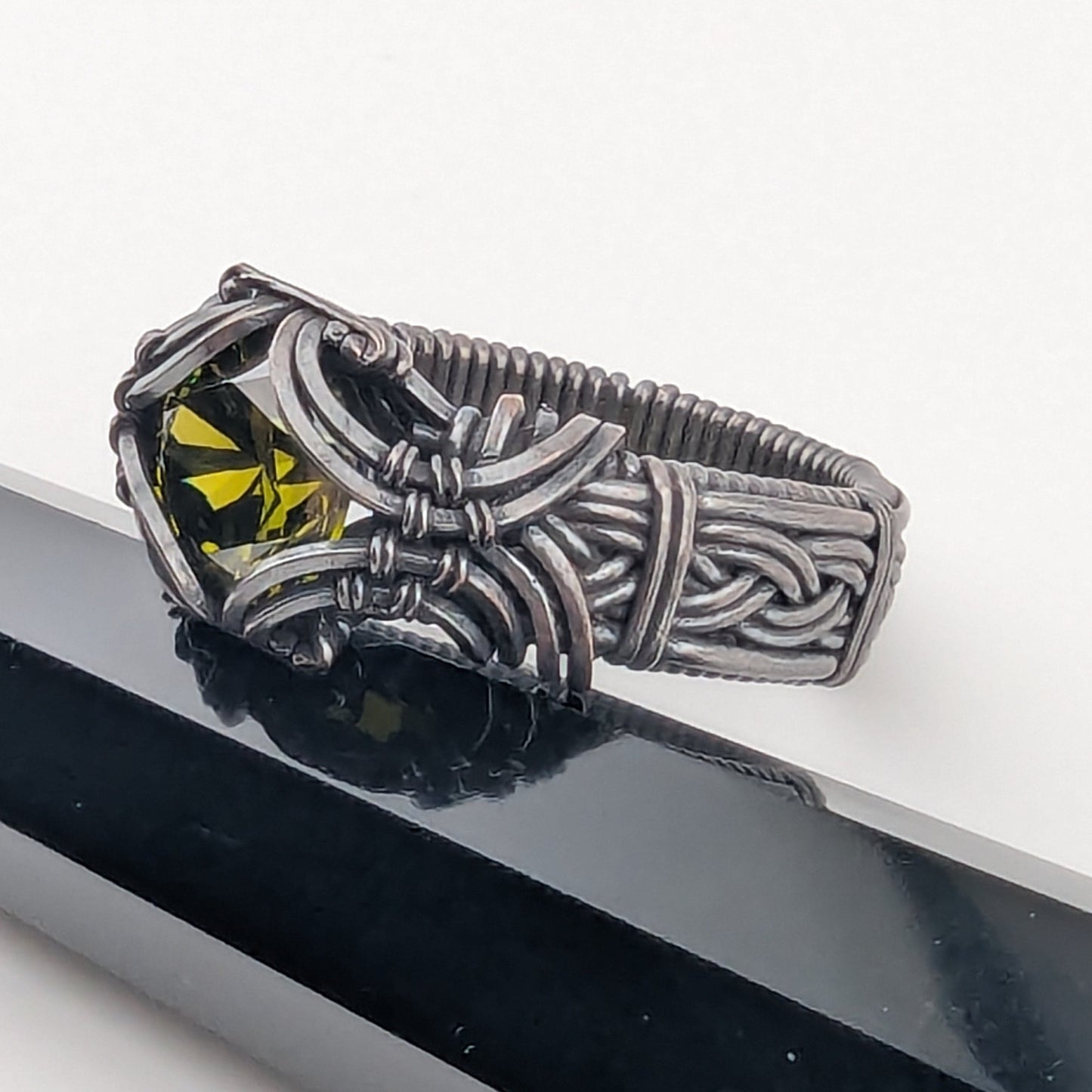 Olive Green CZ-  Brilliant Copper Ring - Size 14
