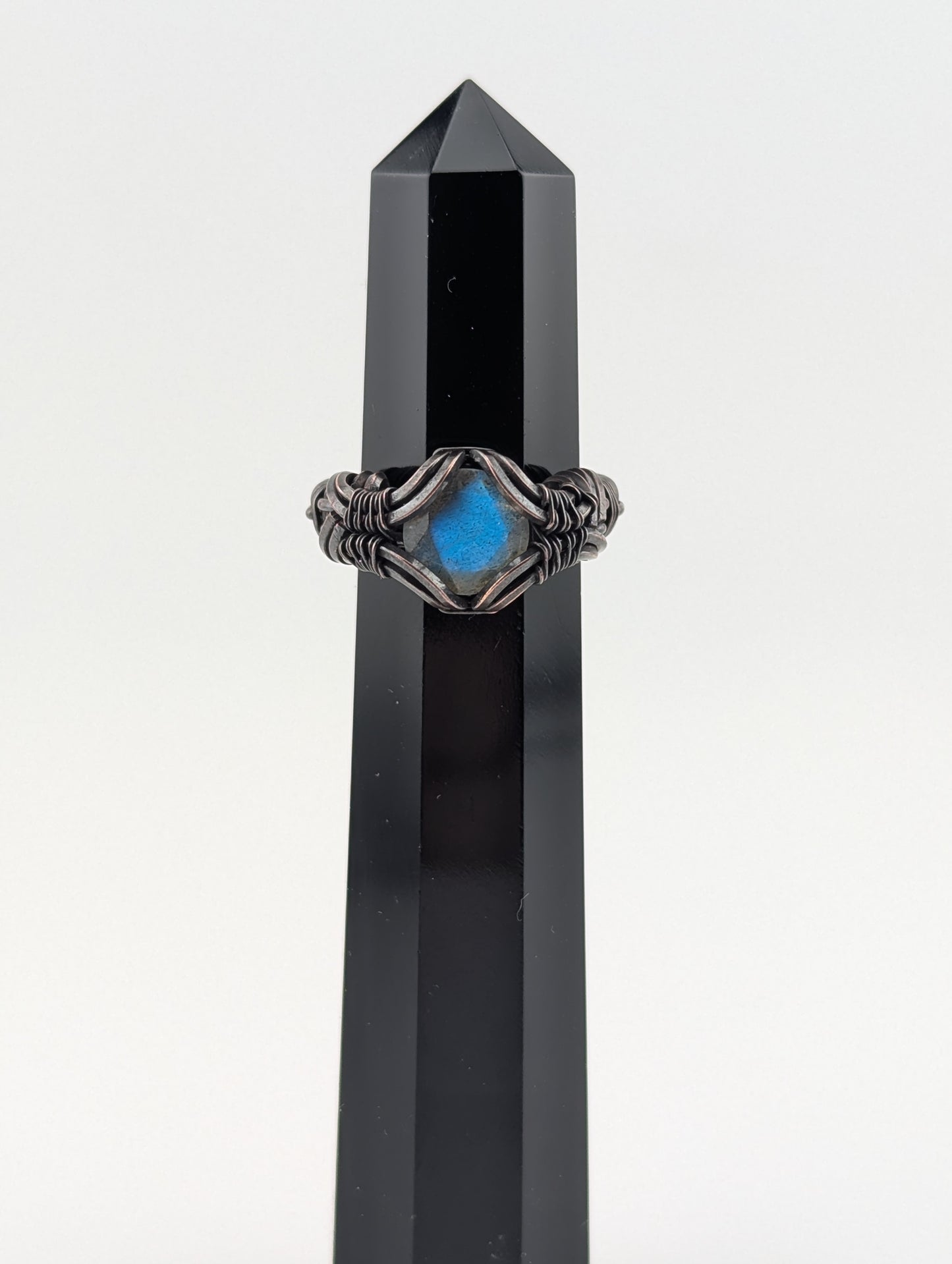 Labradorite - Copper Wire Wrapped Ring - Size 6