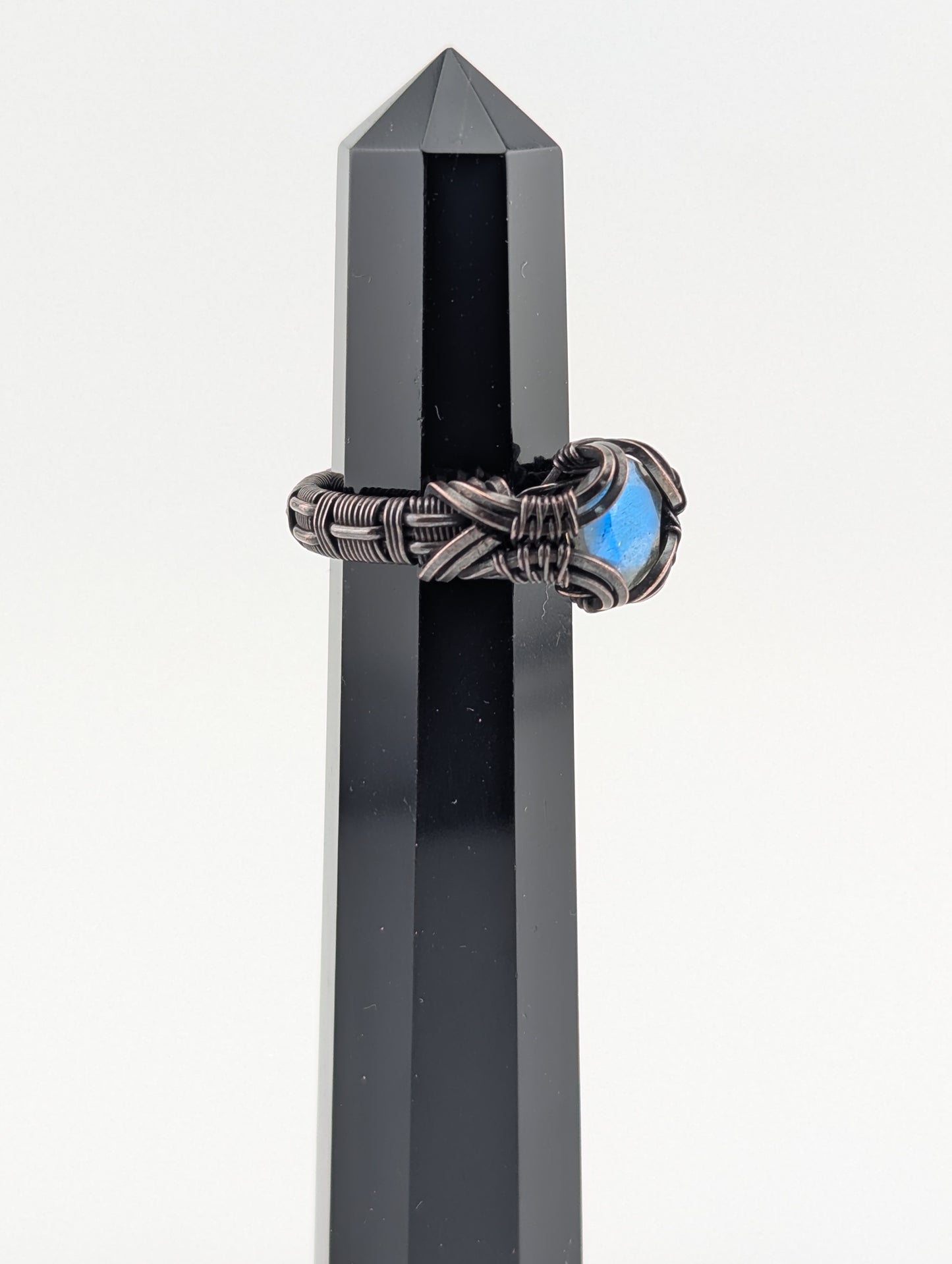 Labradorite - Copper Wire Wrapped Ring - Size 6