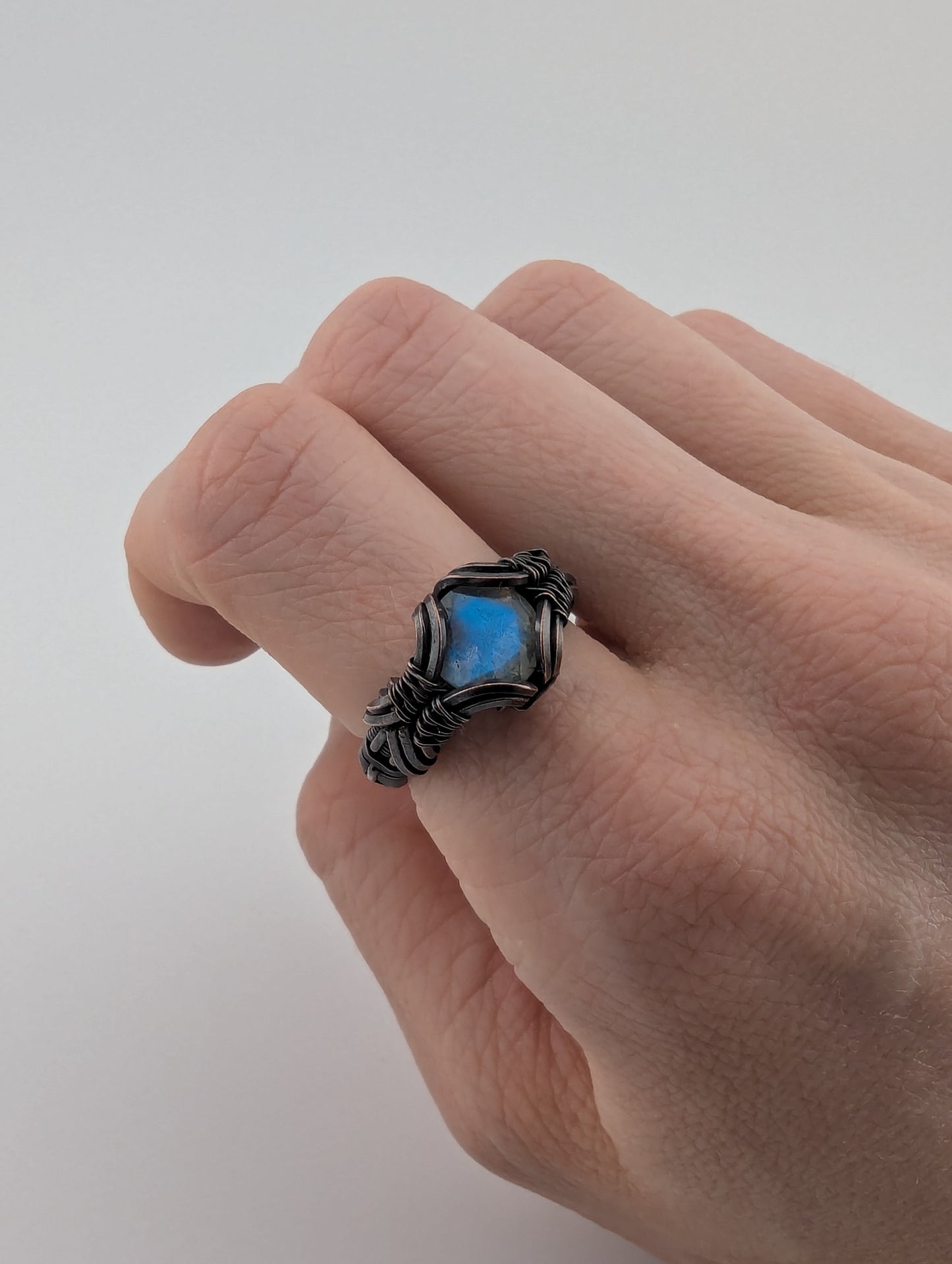 Labradorite - Copper Wire Wrapped Ring - Size 6