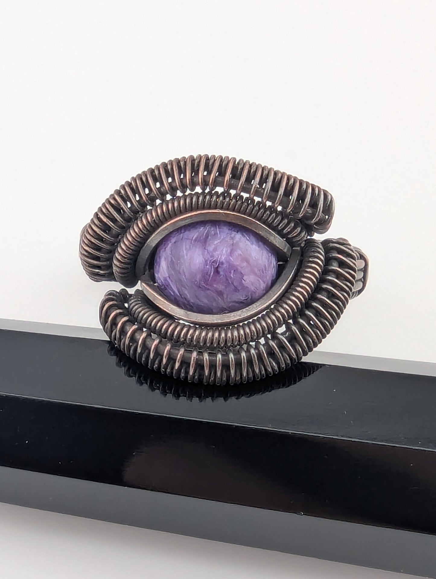 Charoite Magnificent Copper Wire Wrapped Ring - Size 10.75