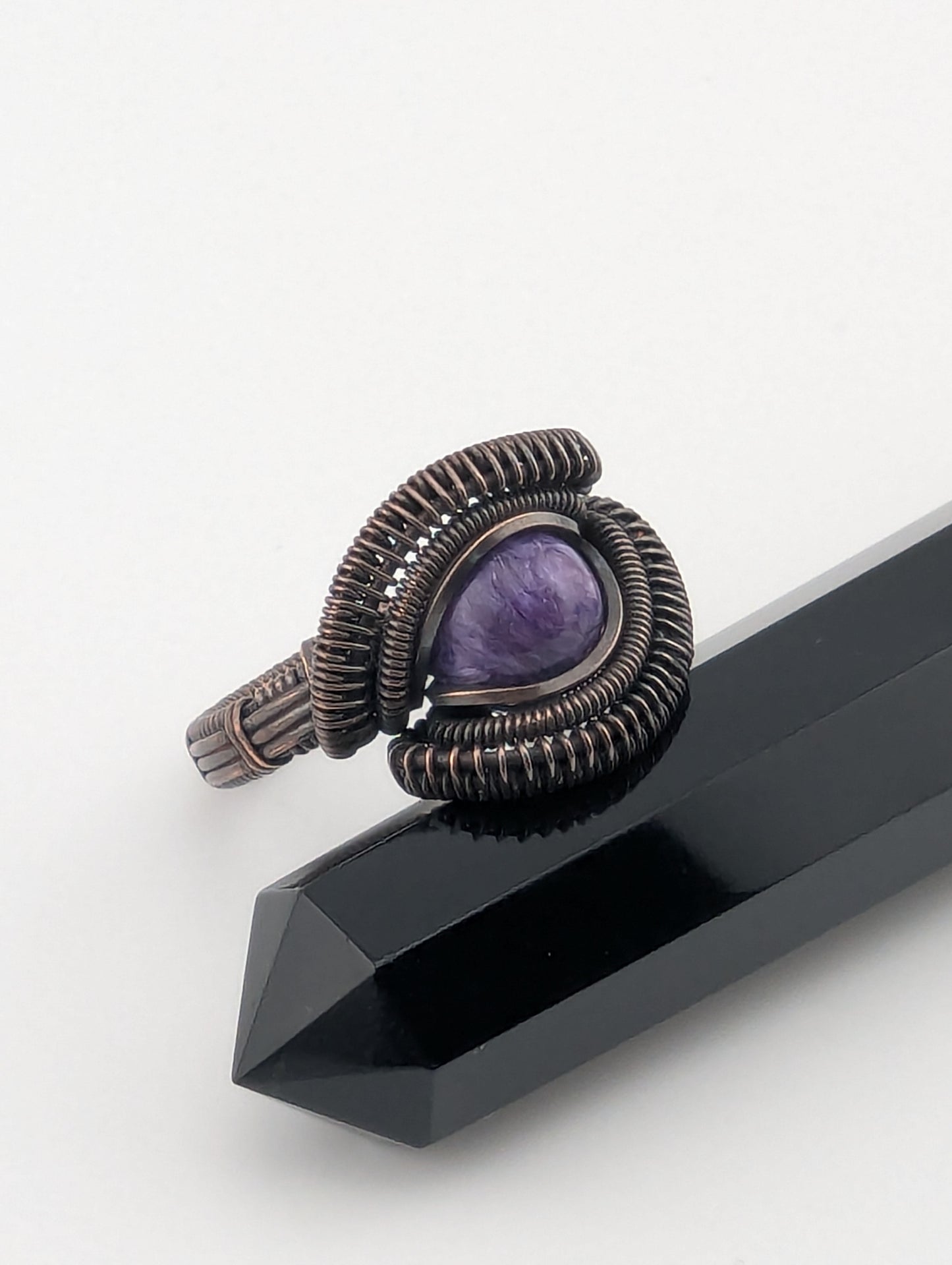 Charoite Magnificent Copper Wire Wrapped Ring - Size 10.75