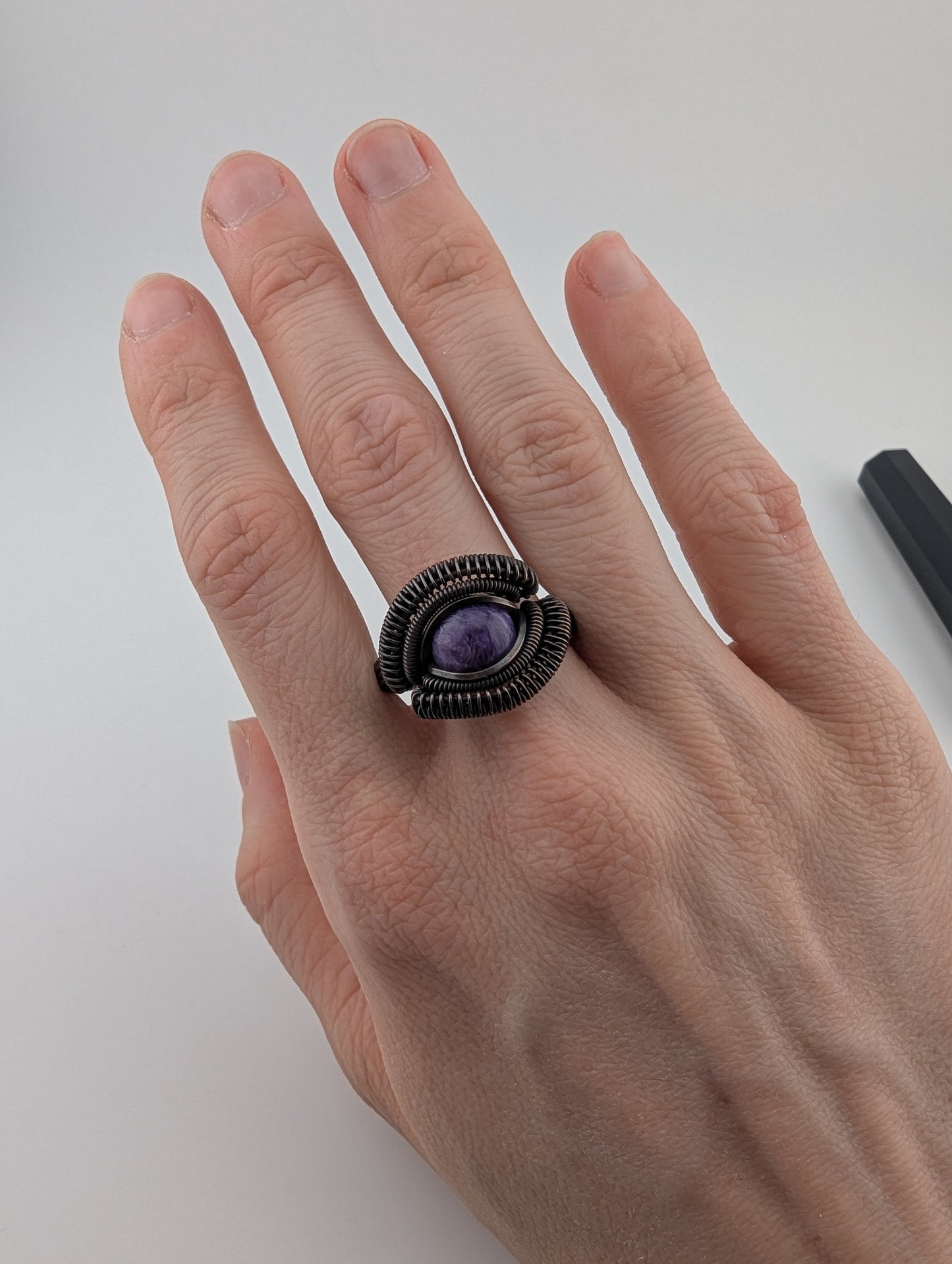 Charoite Magnificent Copper Wire Wrapped Ring - Size 10.75