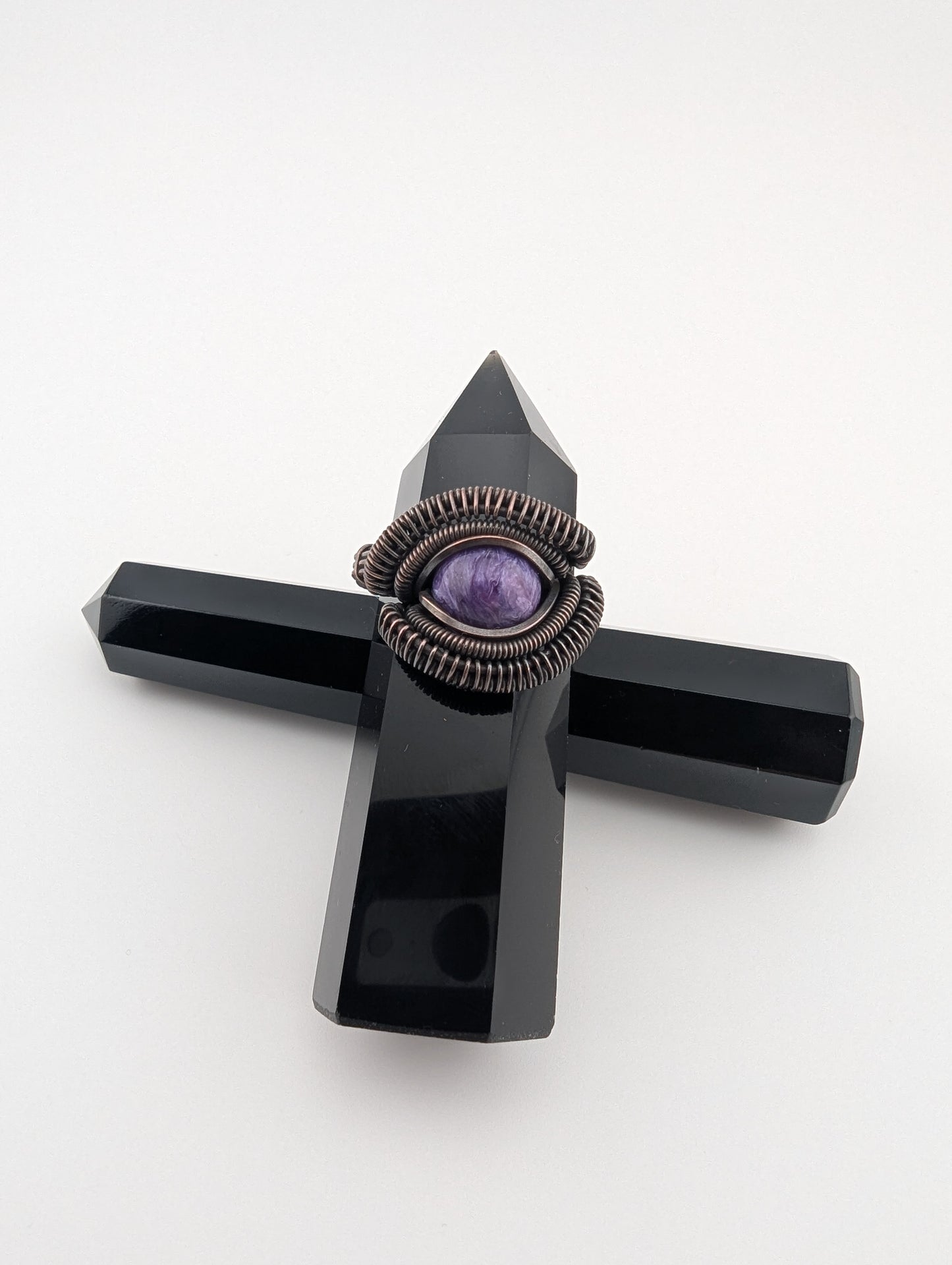Charoite Magnificent Copper Wire Wrapped Ring - Size 10.75