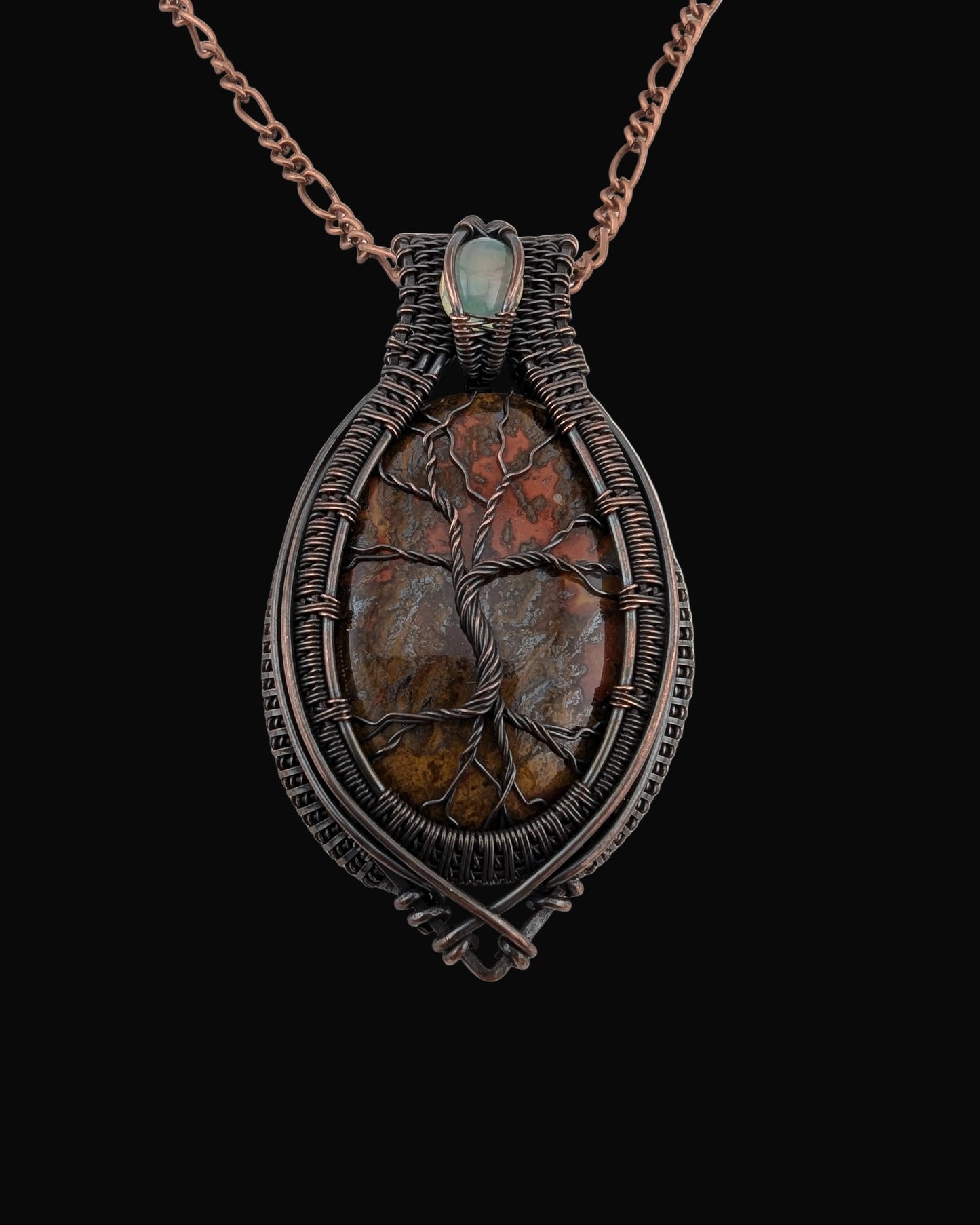 Seum Agate & Opal - Copper Tree Wire Wrap Pendant - "Blooming Embers"