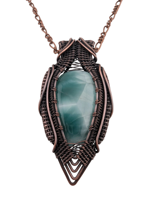 Glass Larimar Copper Pendant - "Marine Magic"