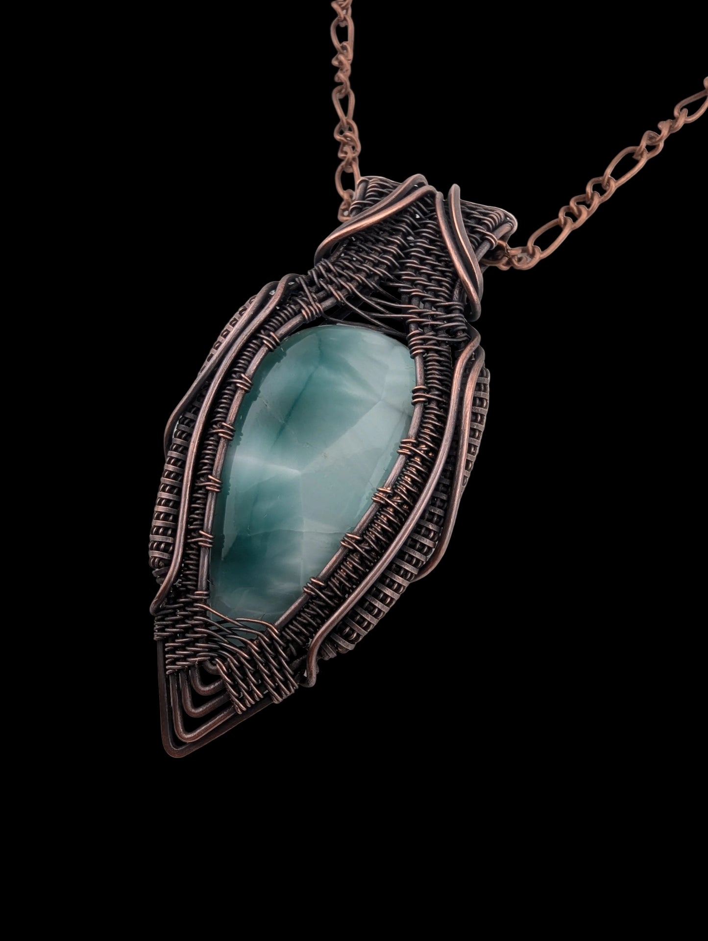 Glass Larimar Copper Pendant - "Marine Magic"