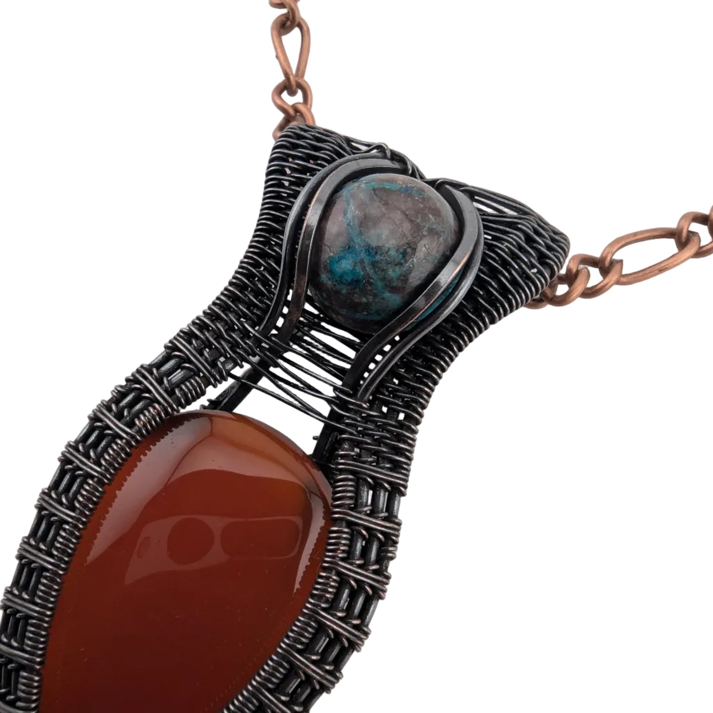 Carnelian & Turquoise Copper Pendant - "Aztec Relic"
