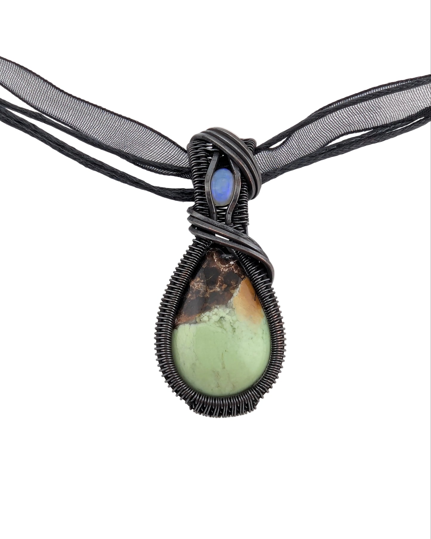 Variscite and Blue Opal Copper Pendant -Seed of Quiet Spring"