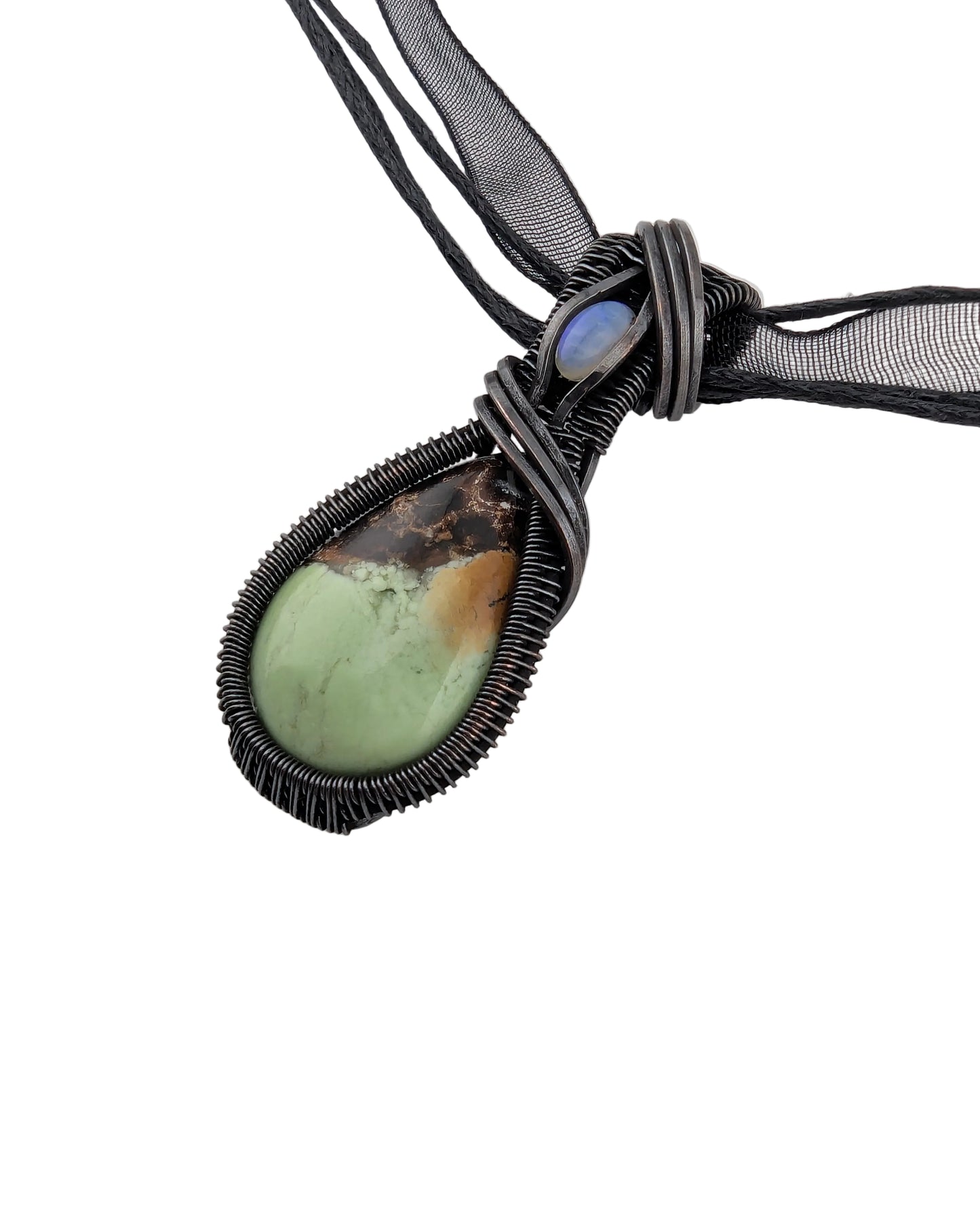 Variscite and Blue Opal Copper Pendant -Seed of Quiet Spring"