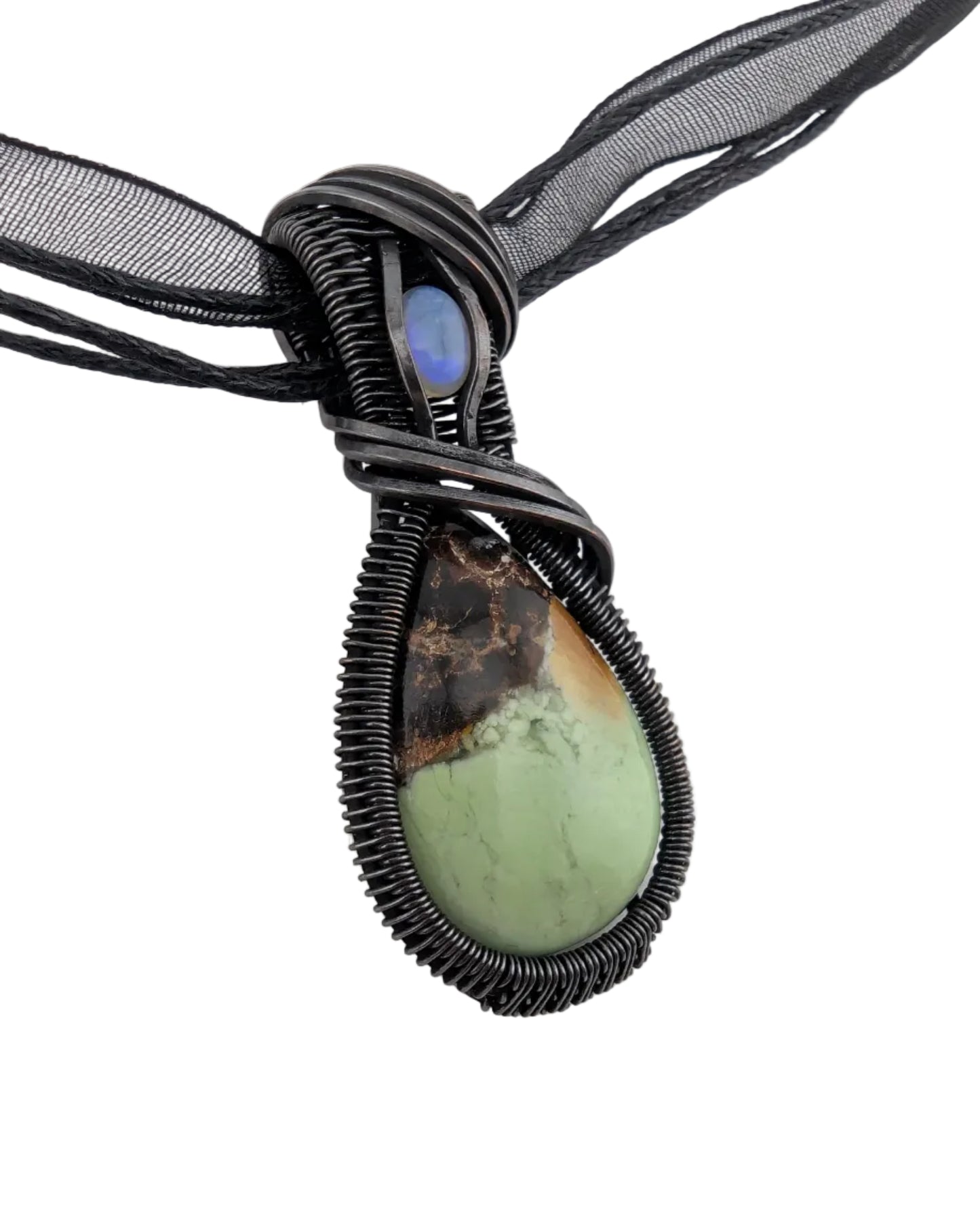 Variscite and Blue Opal Copper Pendant -Seed of Quiet Spring"