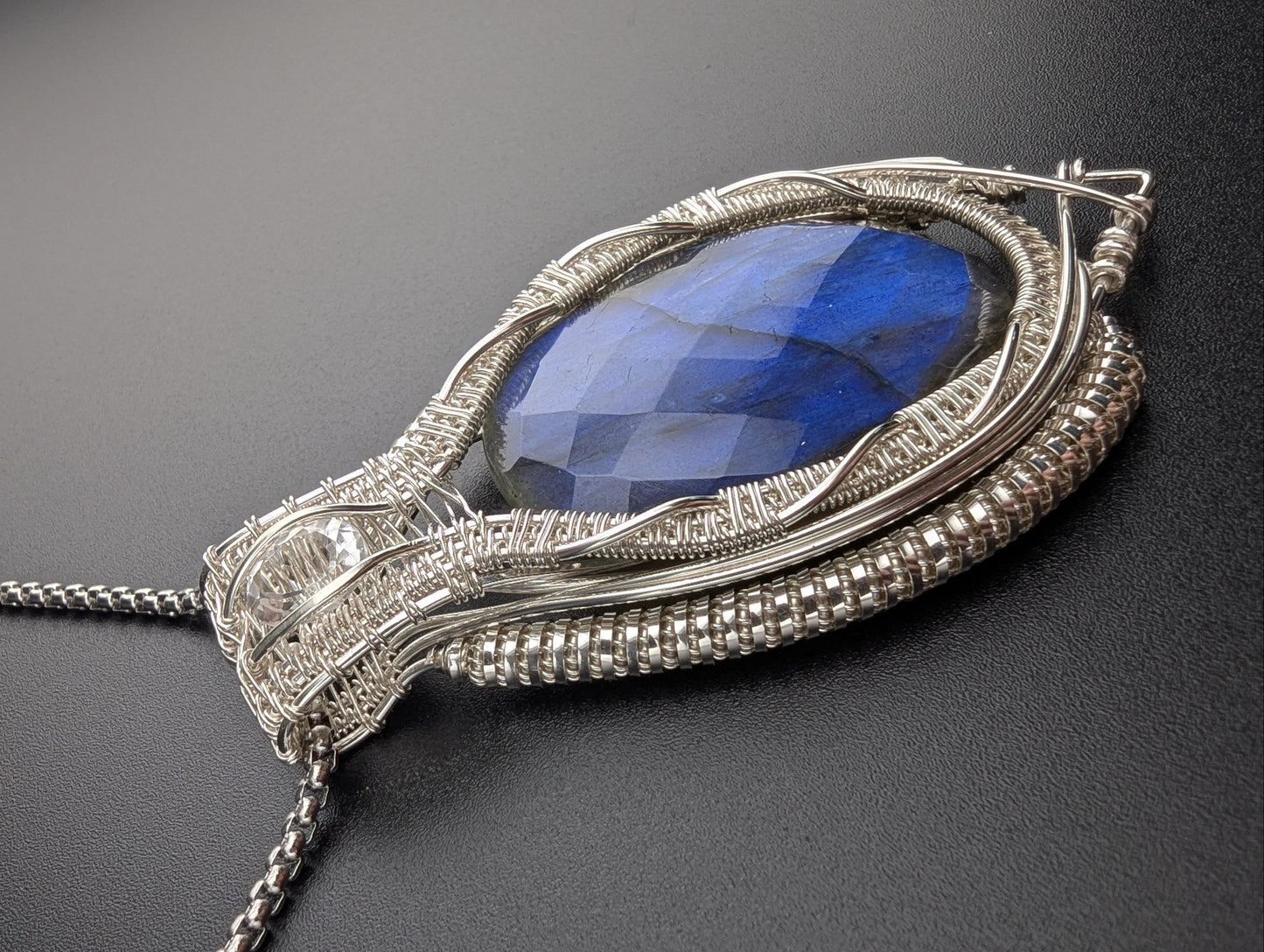 Faceted Blue Labradorite & Topaz Silver Pendant - "Fae Dancing at Midnight"