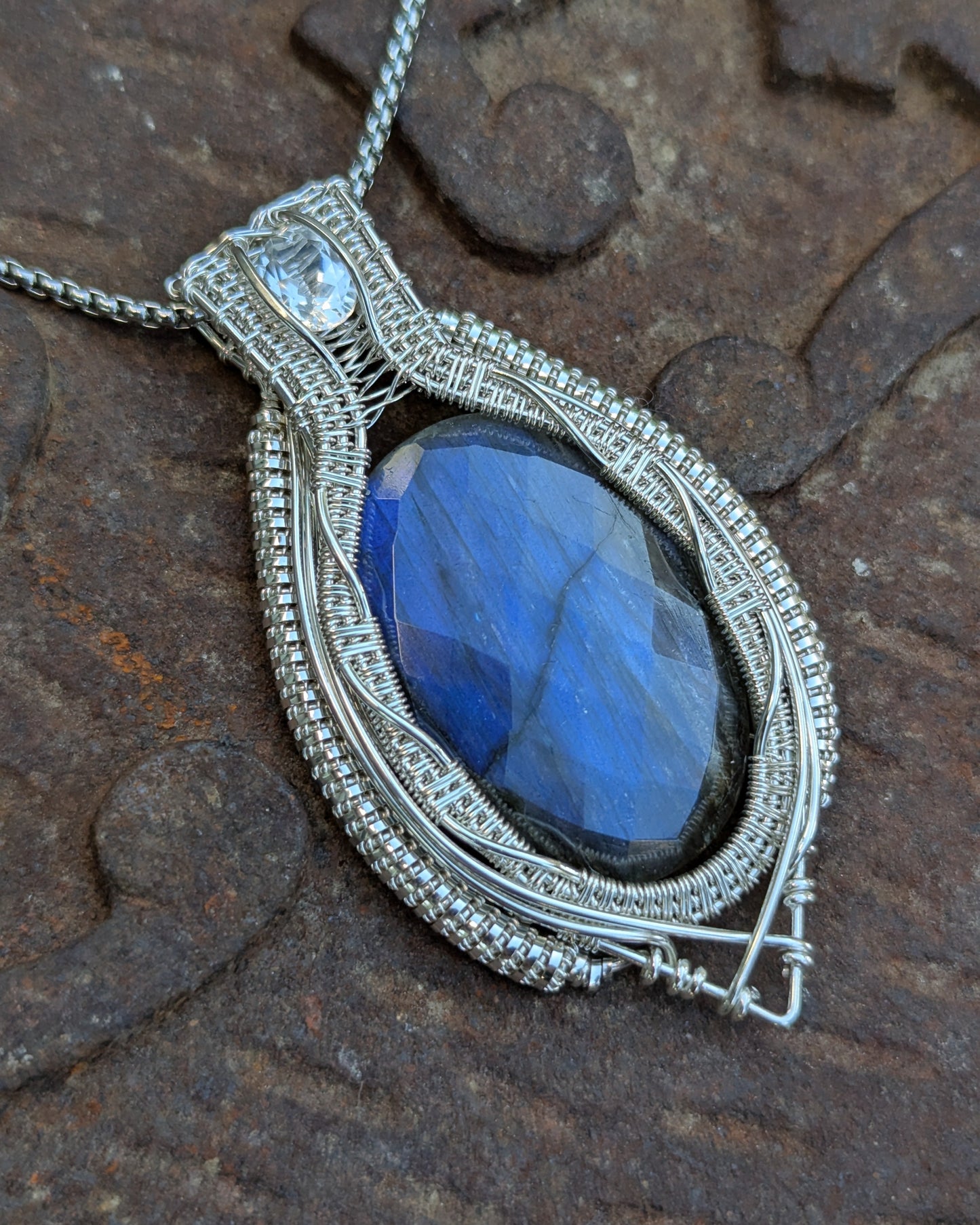 Faceted Blue Labradorite & Topaz Silver Pendant - "Fae Dancing at Midnight"