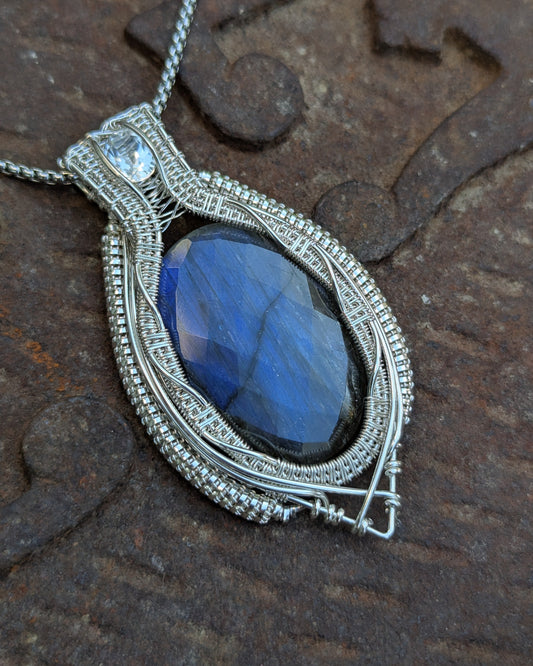 Faceted Blue Labradorite & Topaz Silver Pendant - "Fae Dancing at Midnight"