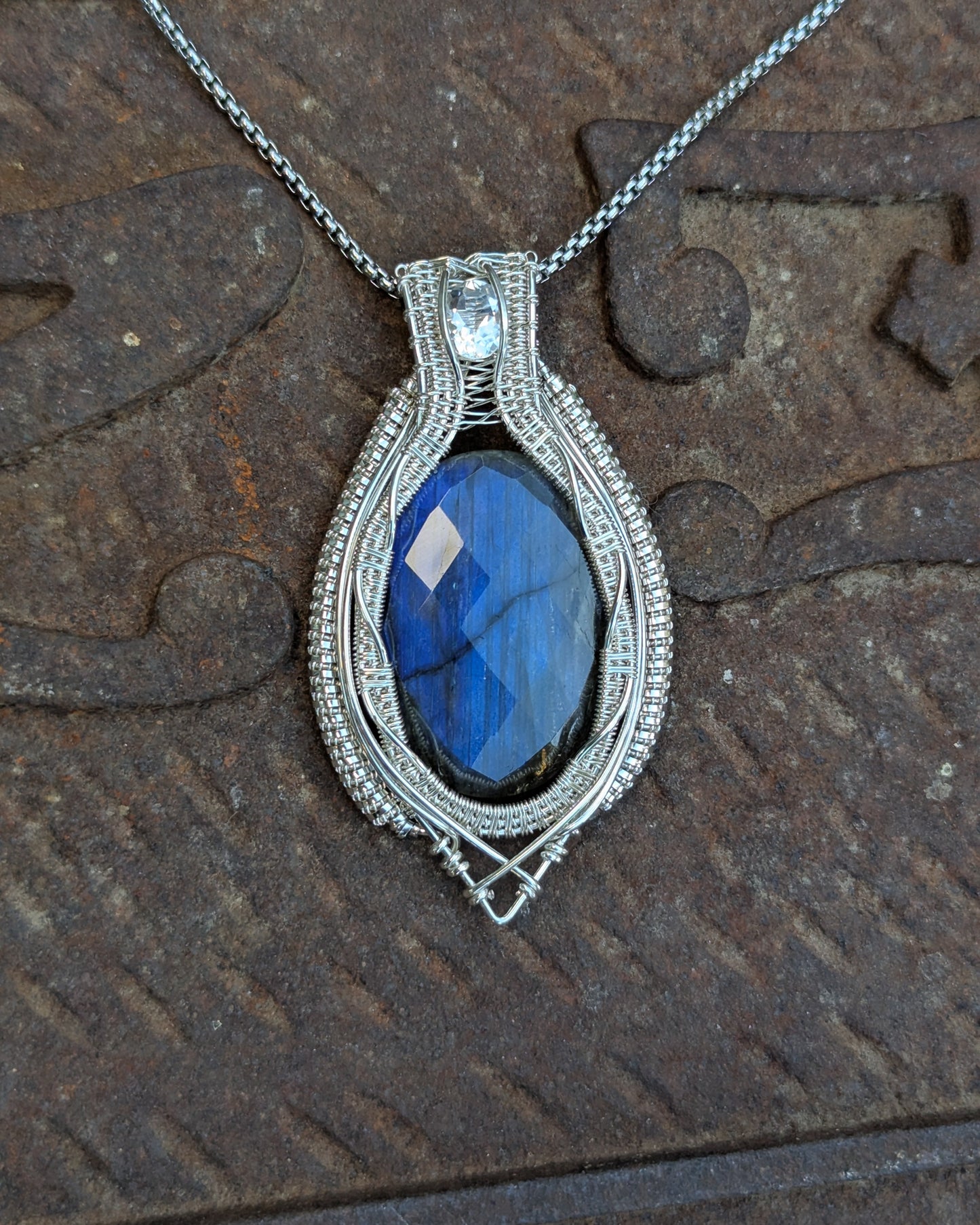 Faceted Blue Labradorite & Topaz Silver Pendant - "Fae Dancing at Midnight"