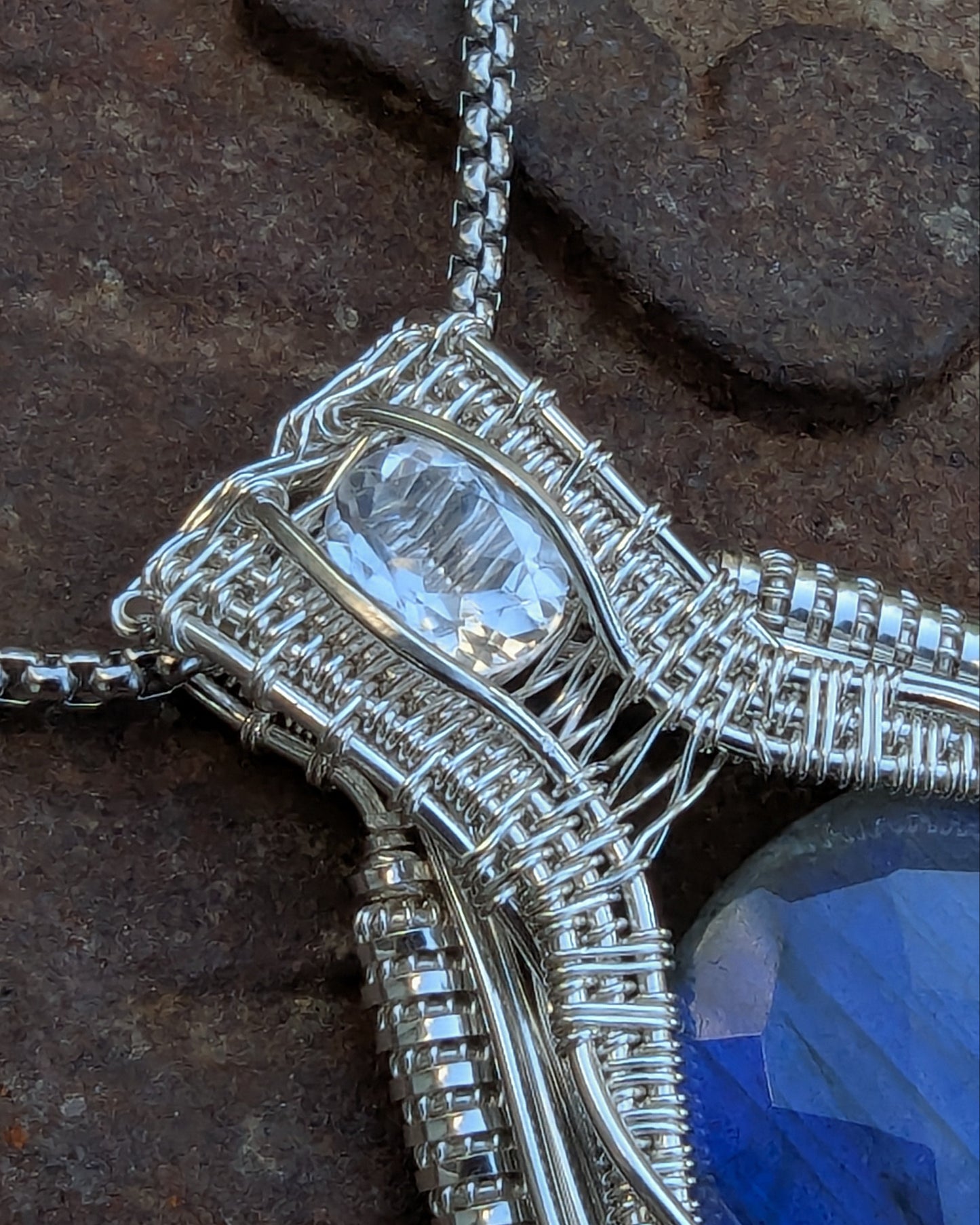 Faceted Blue Labradorite & Topaz Silver Pendant - "Fae Dancing at Midnight"