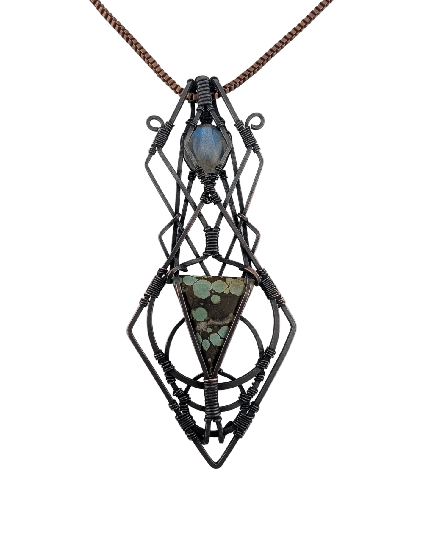 Turquoise & Labradorite Copper Pendant - "Cosmic Meridian"