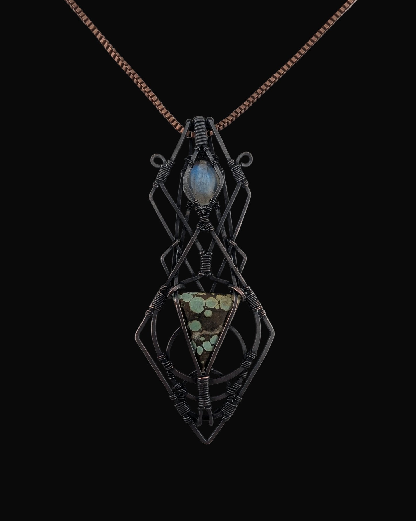 Turquoise & Labradorite Copper Pendant - "Cosmic Meridian"