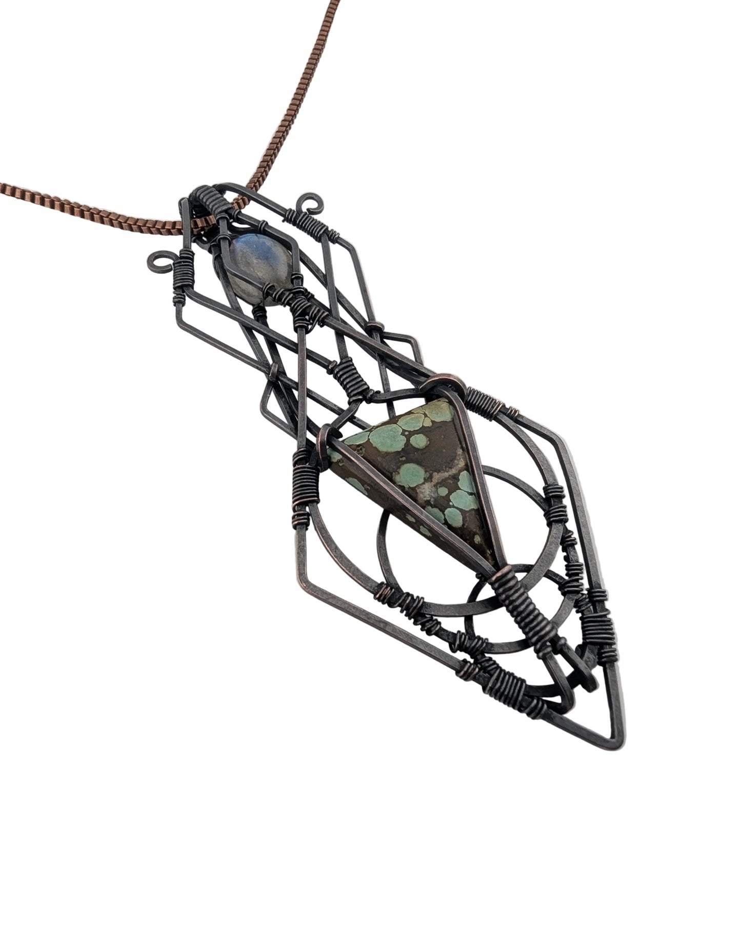 Turquoise & Labradorite Copper Pendant - "Cosmic Meridian"