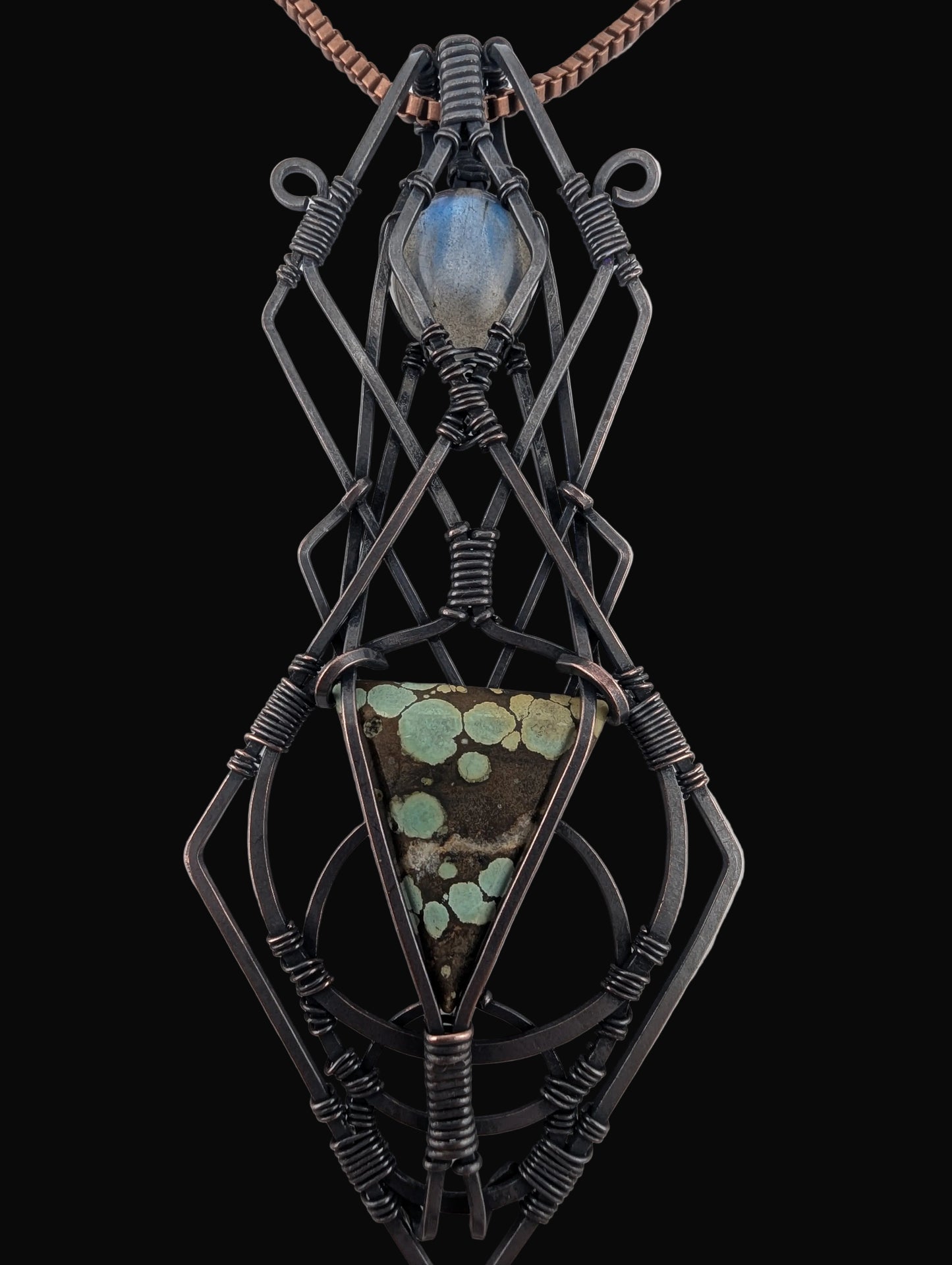 Turquoise & Labradorite Copper Pendant - "Cosmic Meridian"