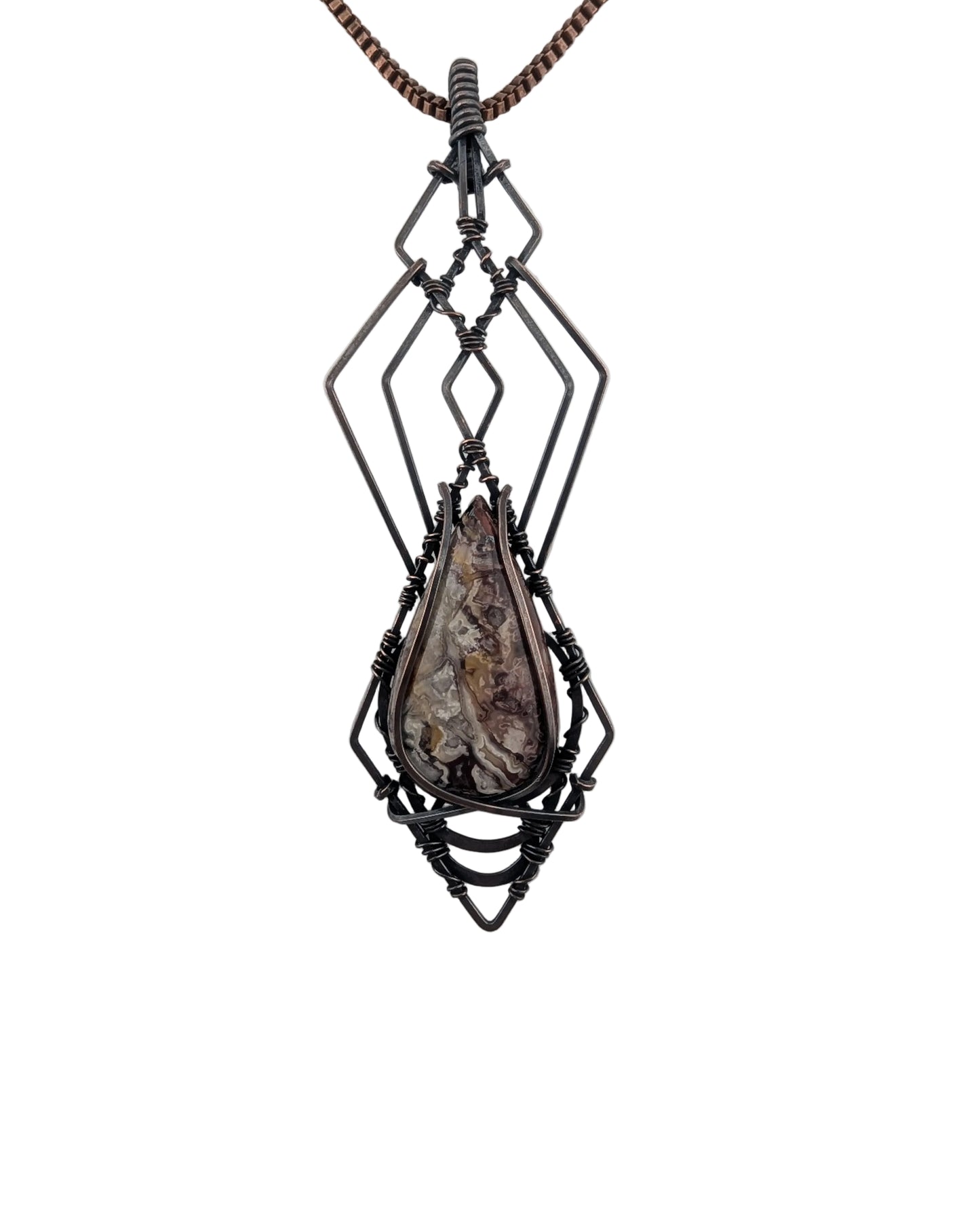 Crazy Lace Agate Copper Pendant - "Sonic Ripple"