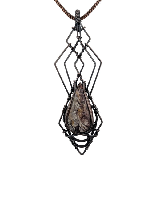 Crazy Lace Agate Copper Pendant - "Sonic Ripple"