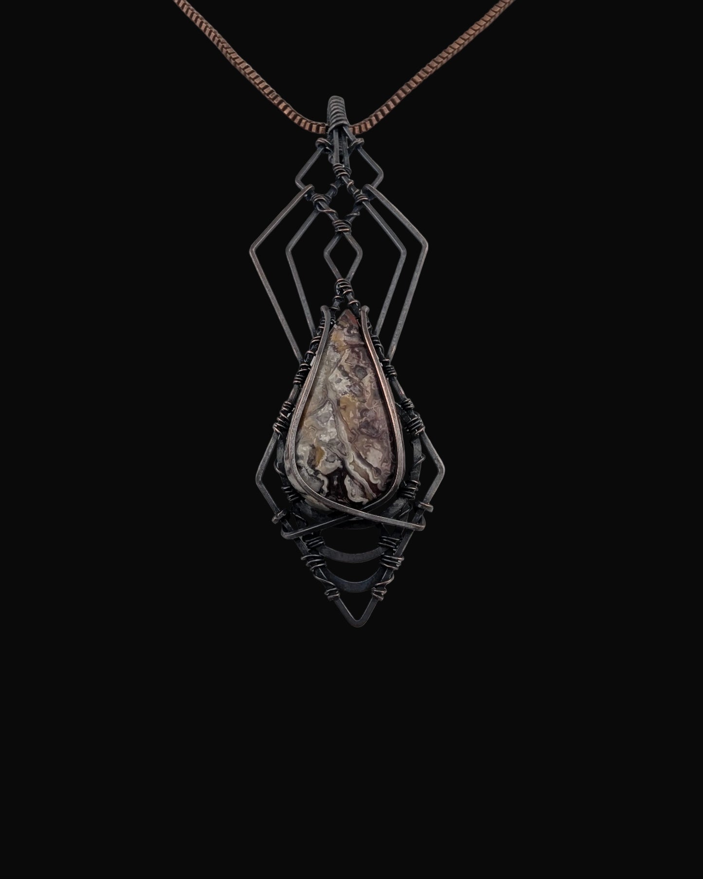 Crazy Lace Agate Copper Pendant - "Sonic Ripple"