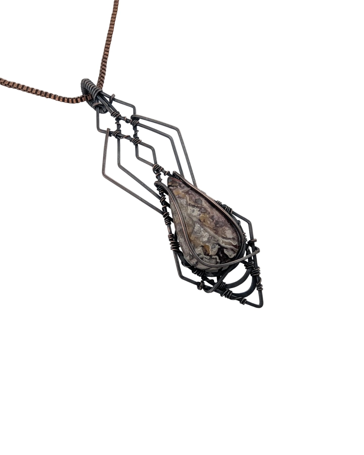 Crazy Lace Agate Copper Pendant - "Sonic Ripple"