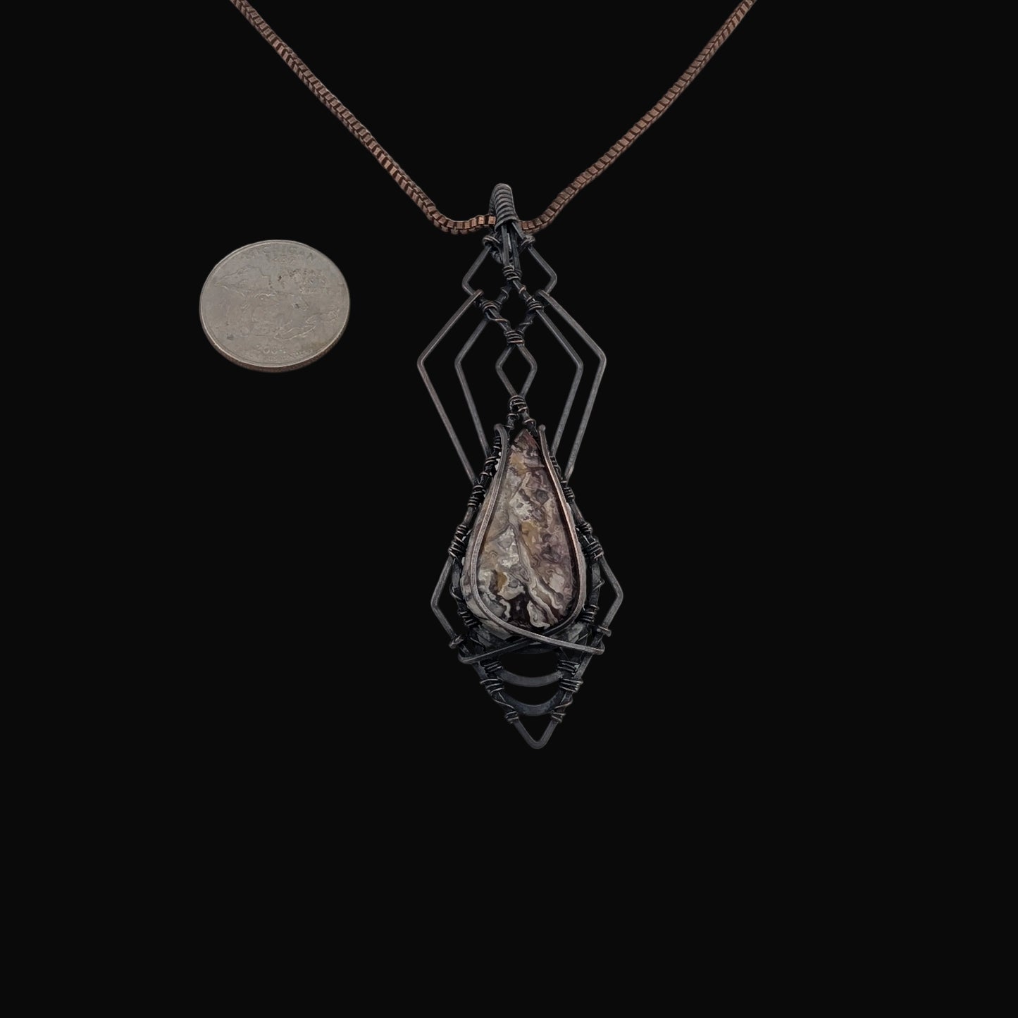 Crazy Lace Agate Copper Pendant - "Sonic Ripple"