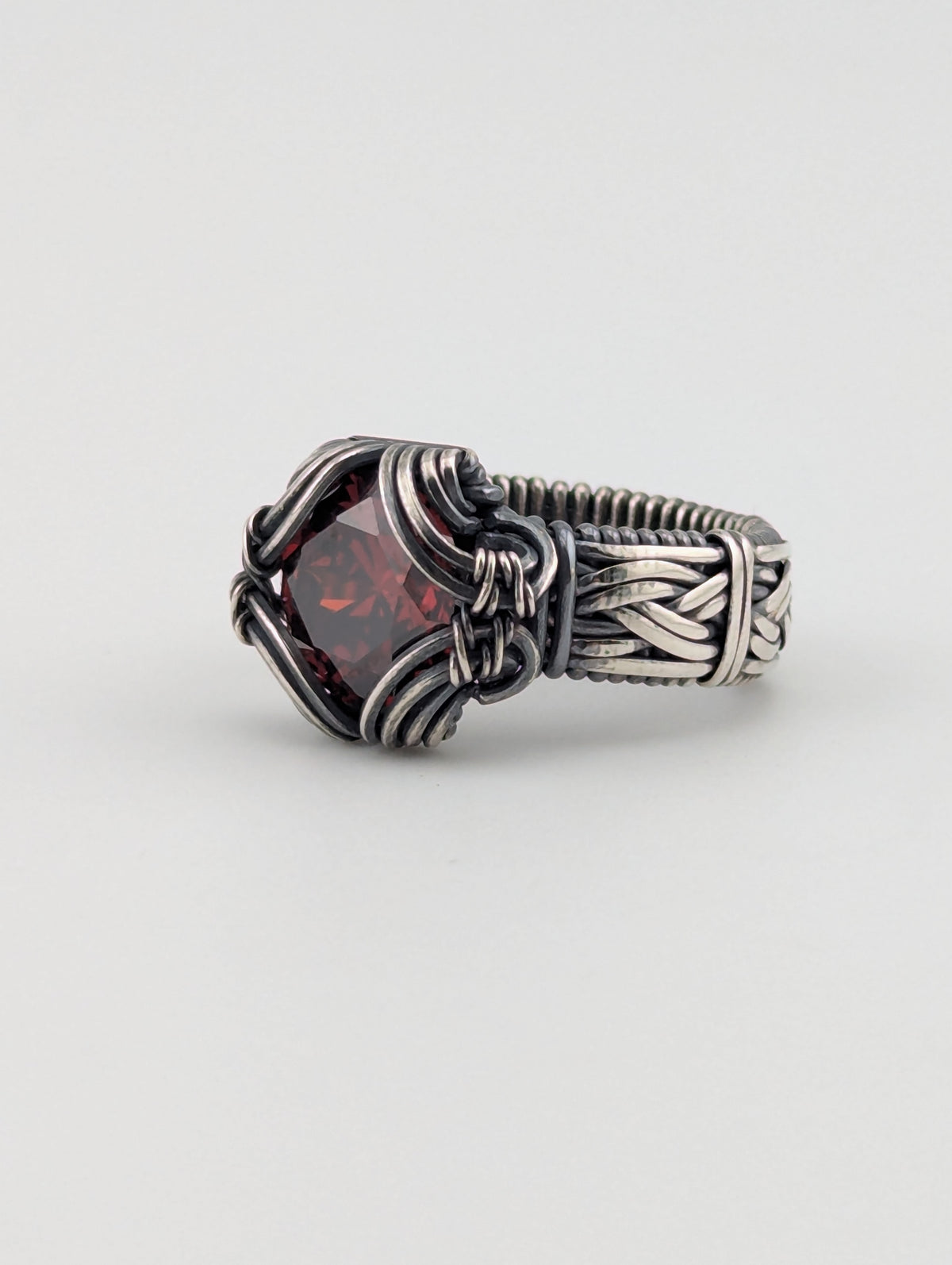 Red CZ Silver Brilliant Ring - Size 6