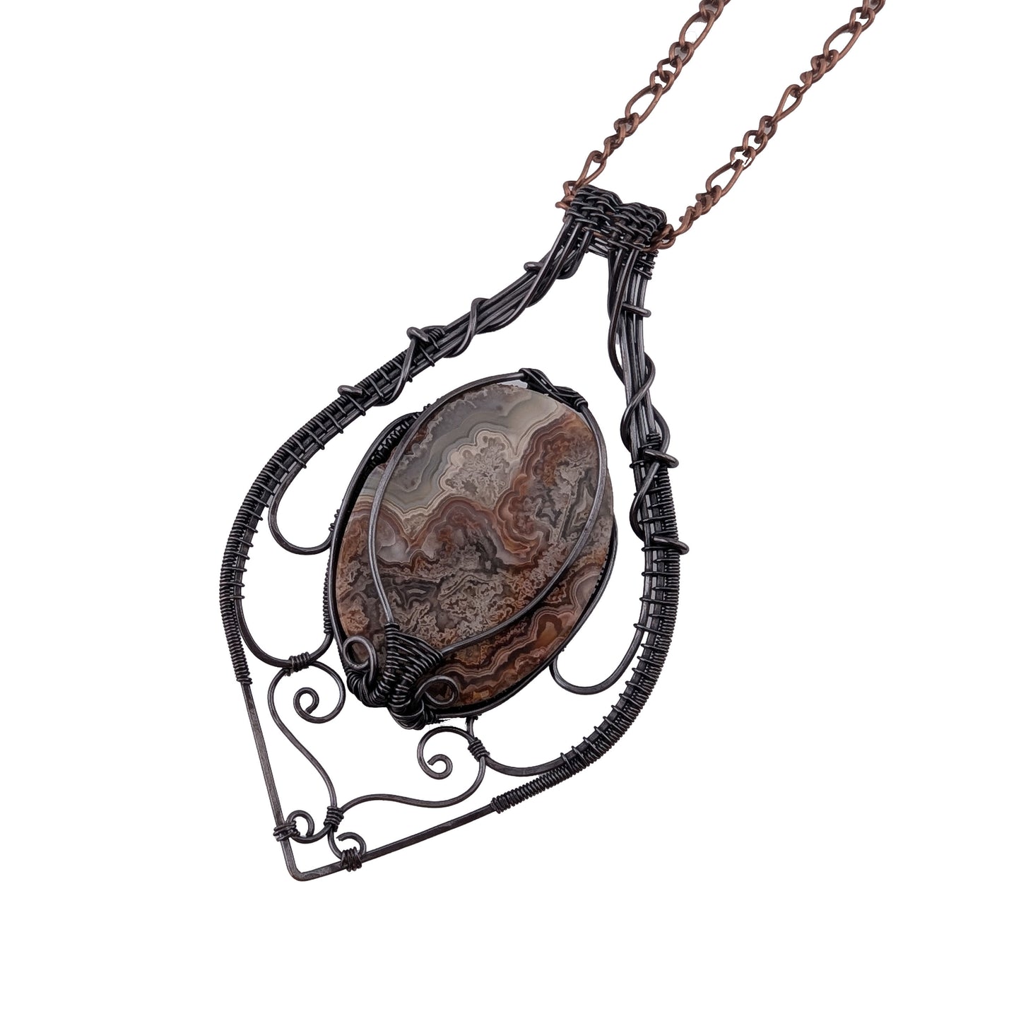 Crazy Lace Agate - Copper Pendant - "Coastal View"