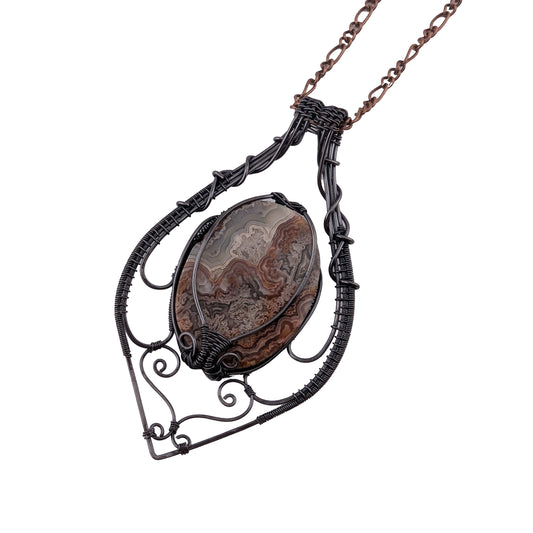 Crazy Lace Agate - Copper Pendant - "Coastal View"