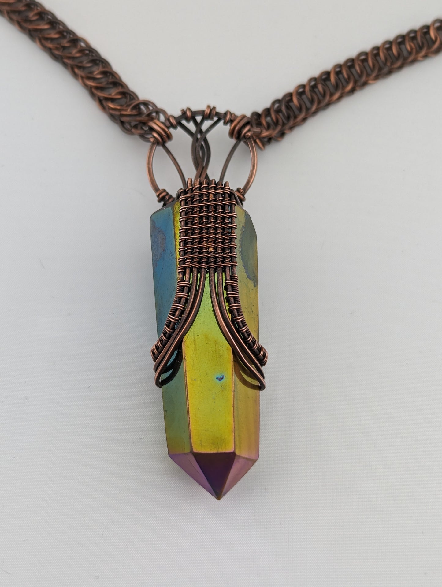 "Rainbow Courage" - Tiger's Eye Crystal Point Pendant