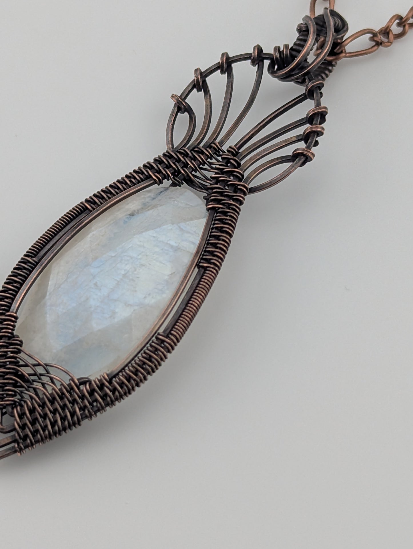 Moonstone Copper Pendant - “Lunar Wings”